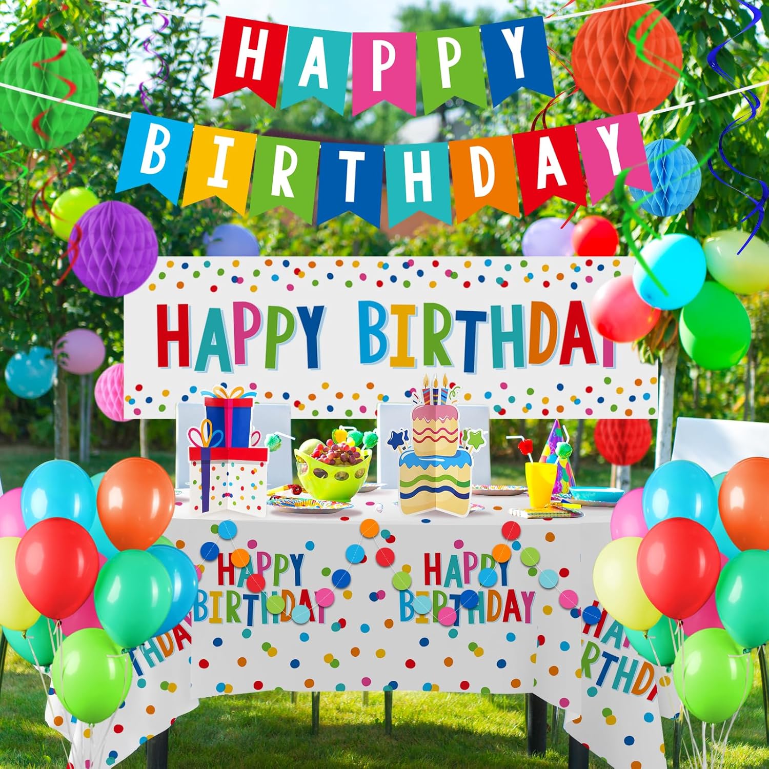 Happy Birthday Decorations Kit with Banner Backdrop Garland Streamers Balloons