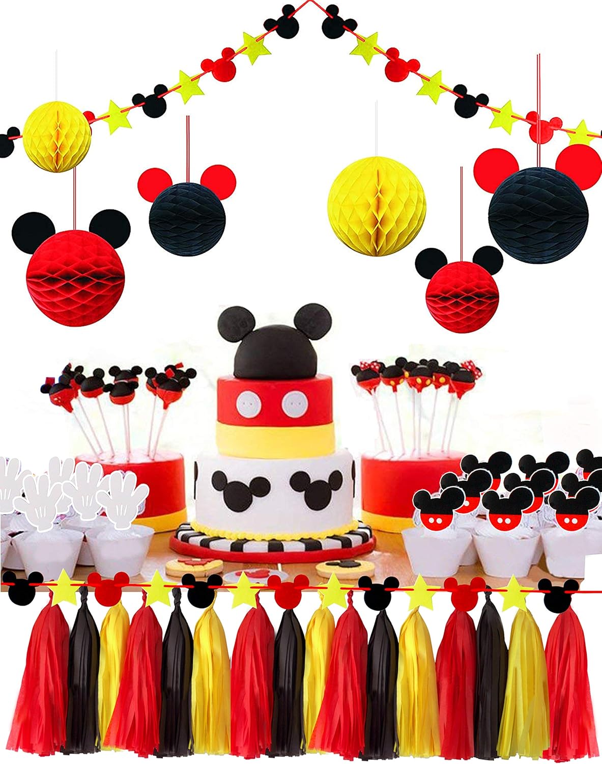 MOAXMOA Party Decor Honeycomb Balls Garland Tassels Set