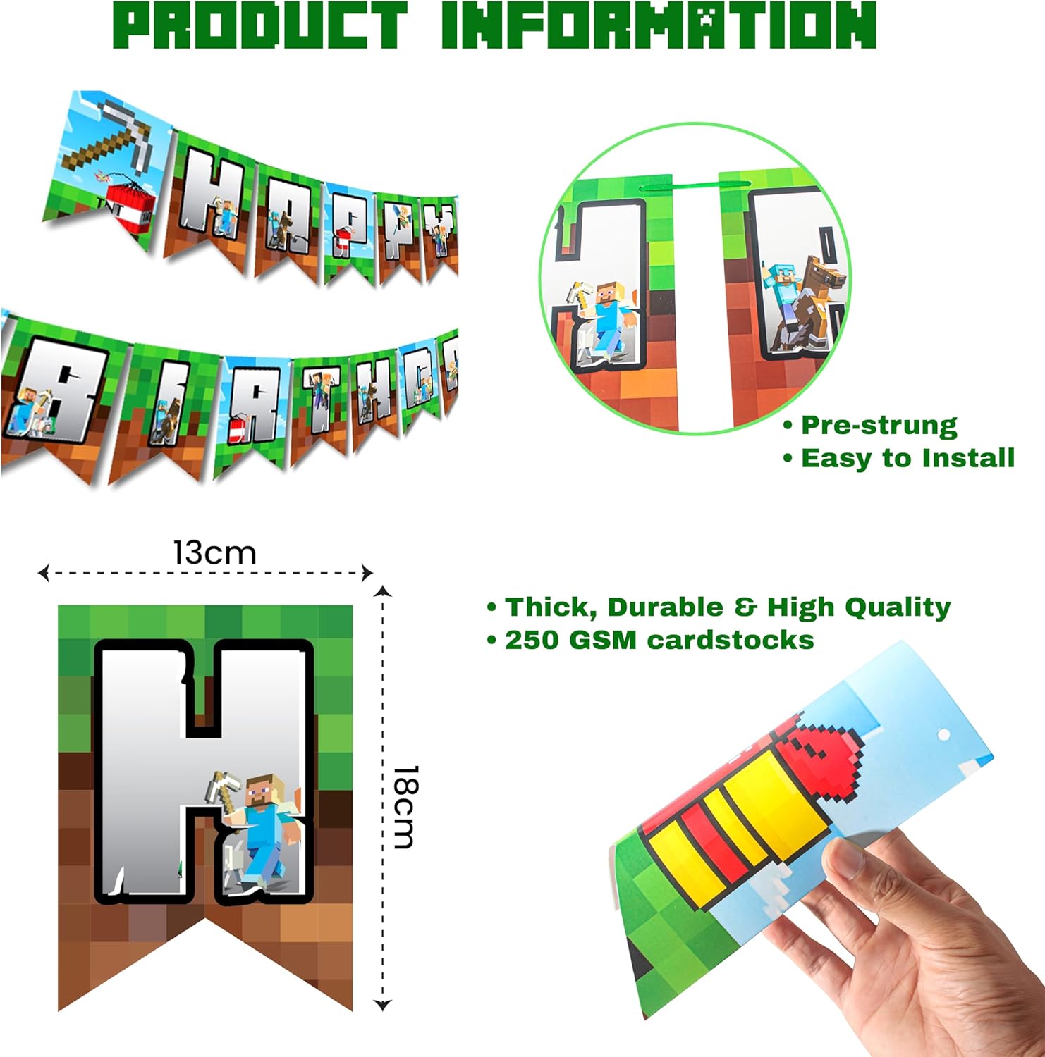 IndoTribe 10 Ft Pre-Strung Pixel Birthday Banner for Gamers