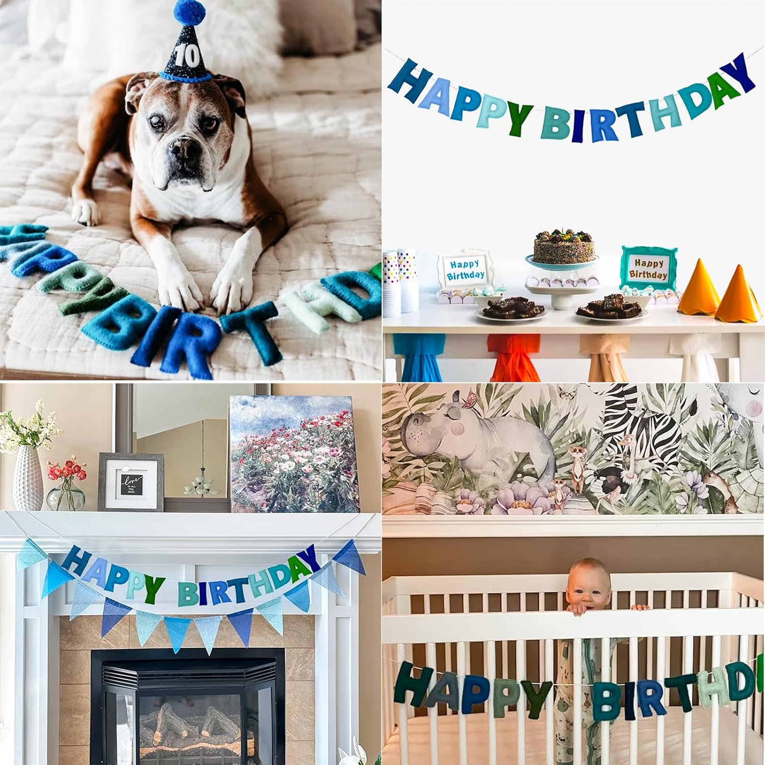 Blue Happy Birthday Banner with Felt Garland
