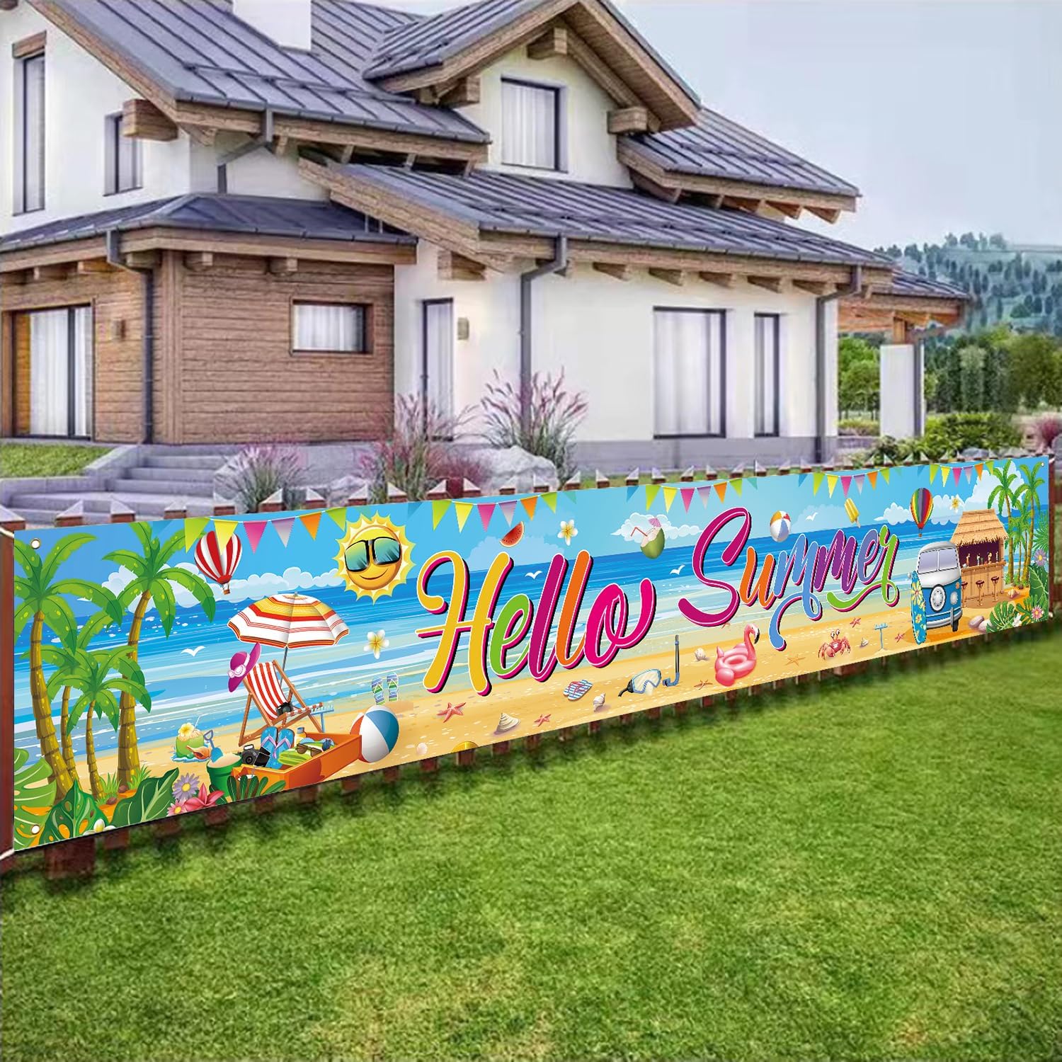 Hello Summer Party Decorations Extra Large Beach Banner