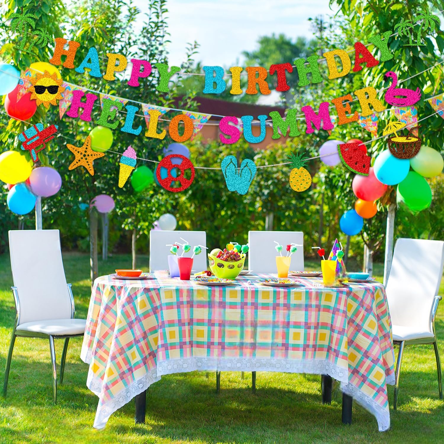 Glitter Happy Birthday Hello Summer Decor Banner Set