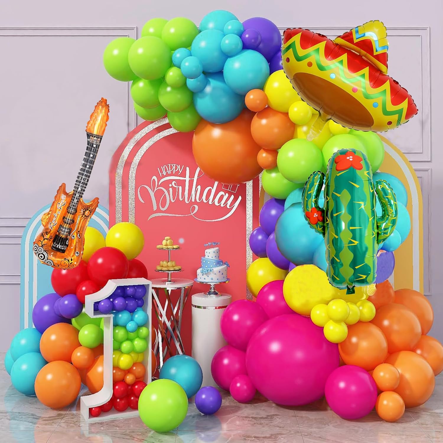 Mexican Fiesta Decorations 134 PCS Balloon Kit