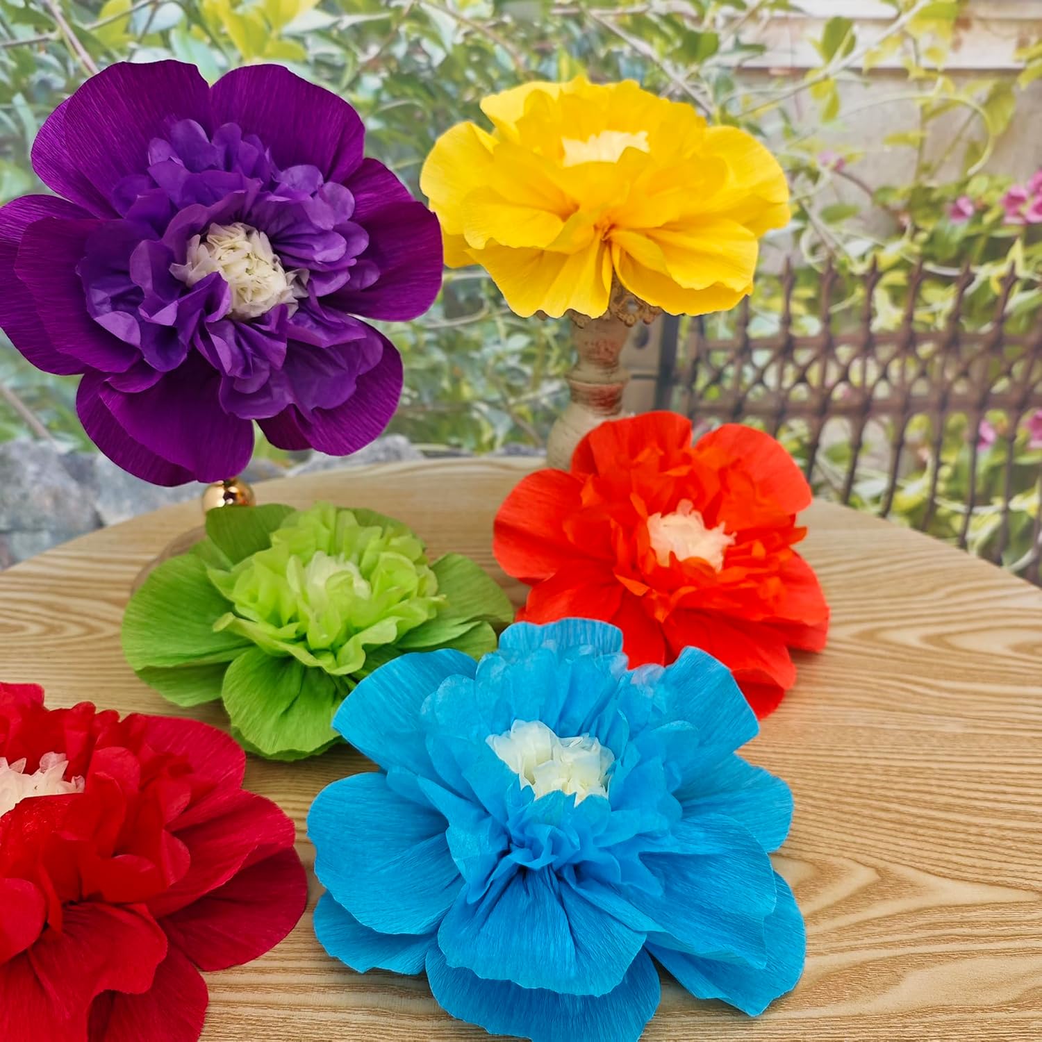 Rainbow Crepe Paper Flowers for Decorations Pack of 9