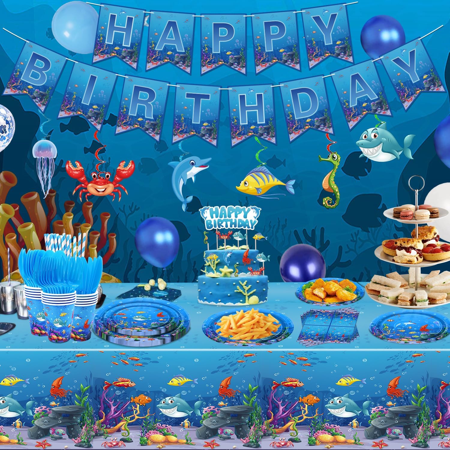 246 Pack Under the Sea Party Supplies Set for 20 Guests