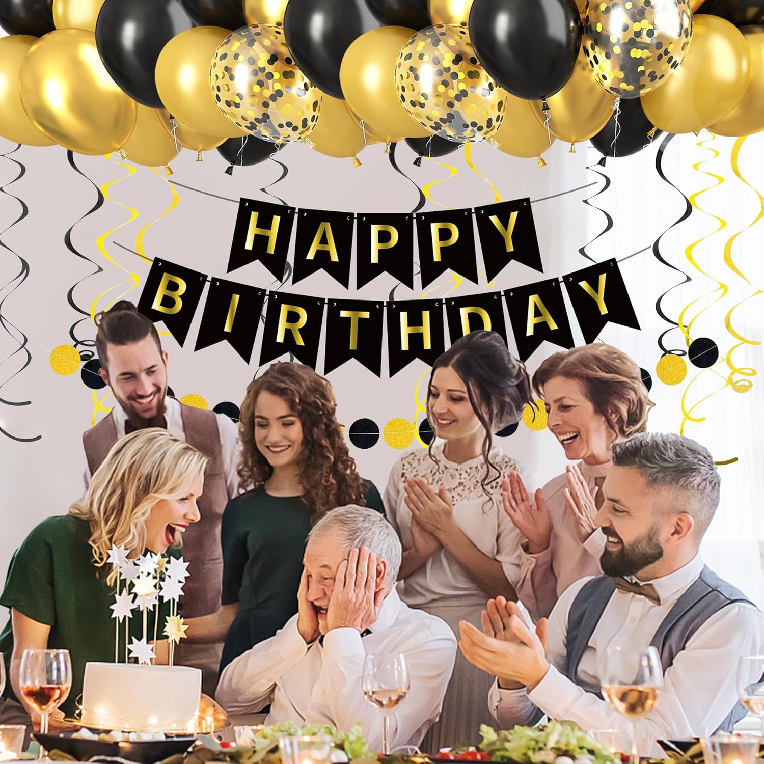 CANREVEL Black and Gold Birthday Decorations Set