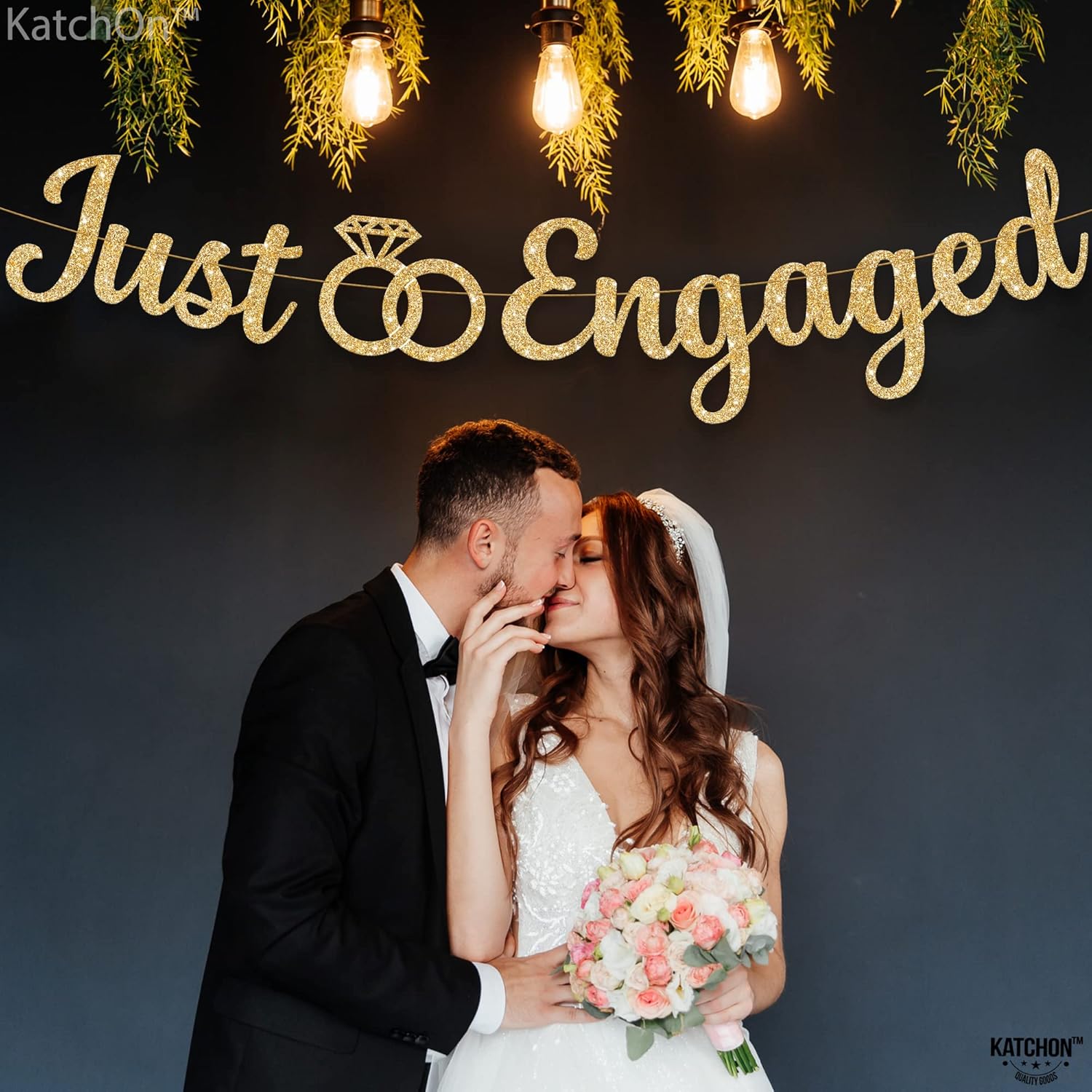 KatchOn Glitter Gold Just Engaged Banner 10 Feet