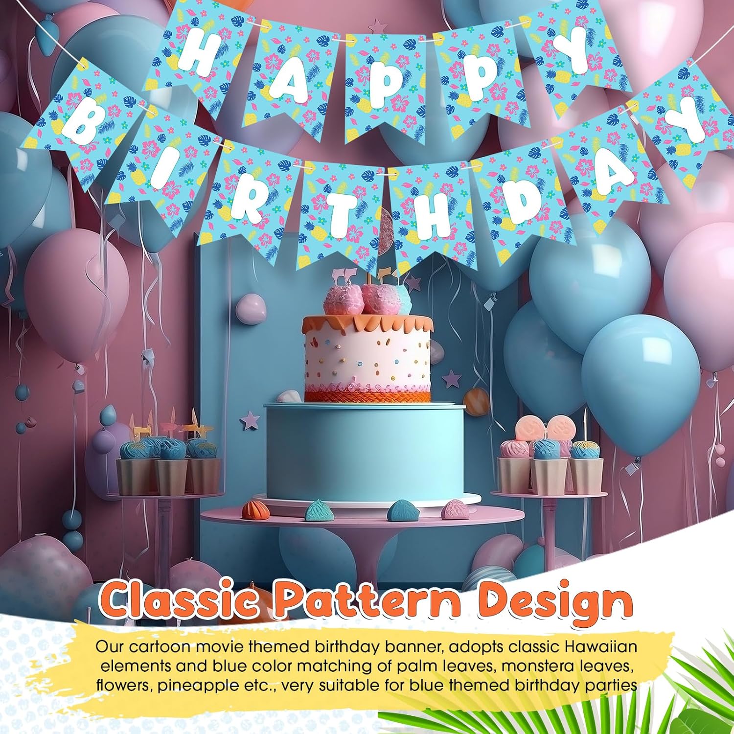 TaoBary Blue Cartoon Happy Birthday Banner
