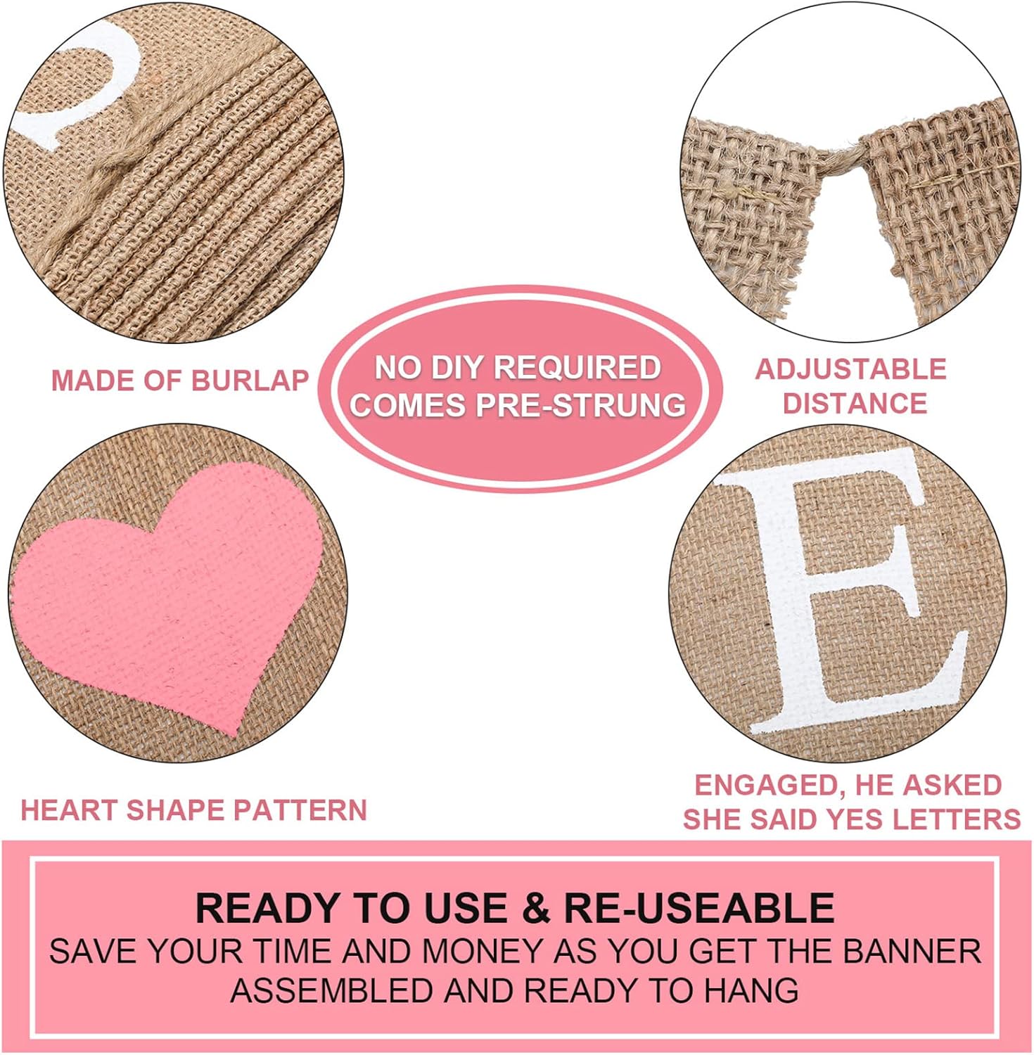 Blulu 3 Piece Burlap Proposal Bunting Set