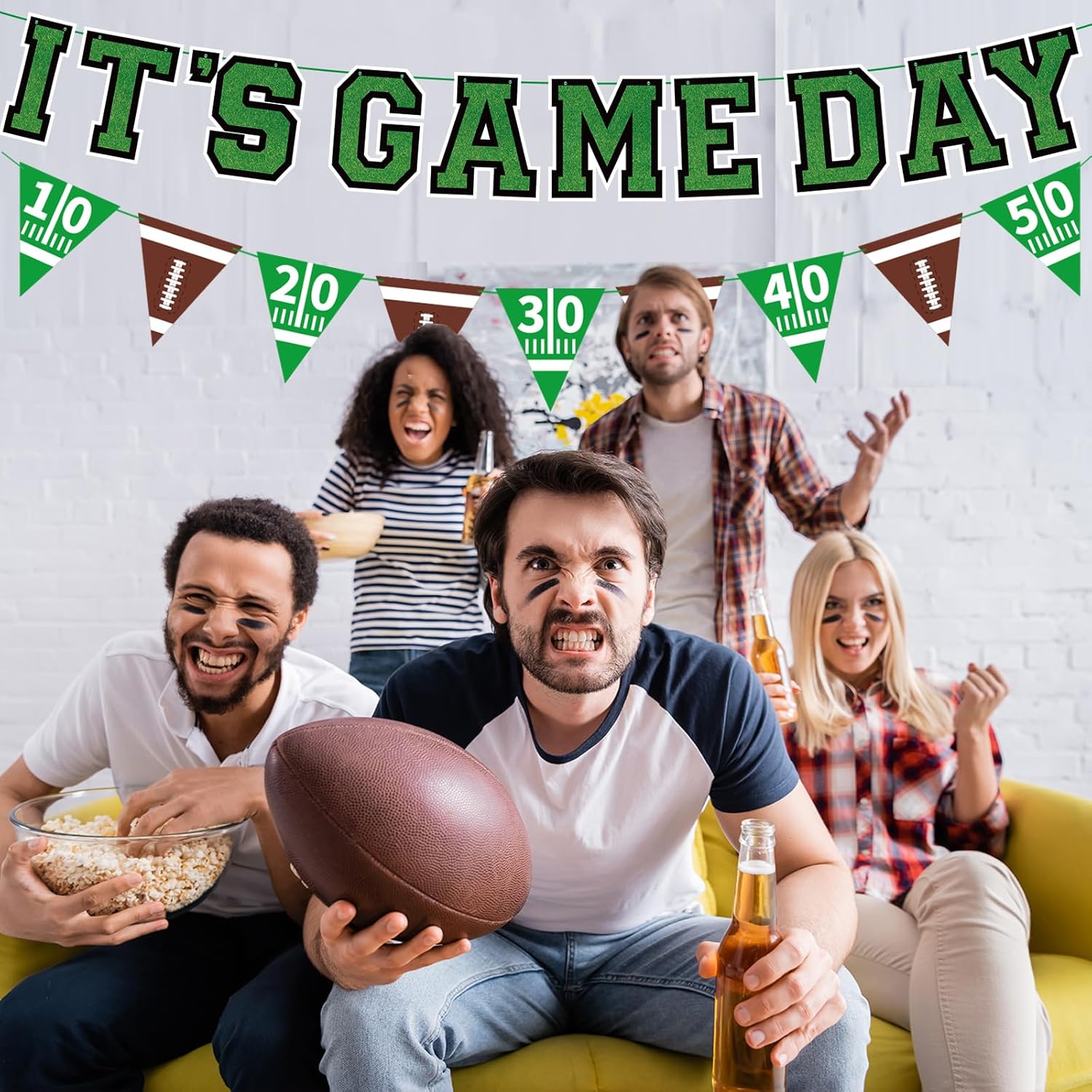Football Party Decorations Kit with Triangle Flags and Banner