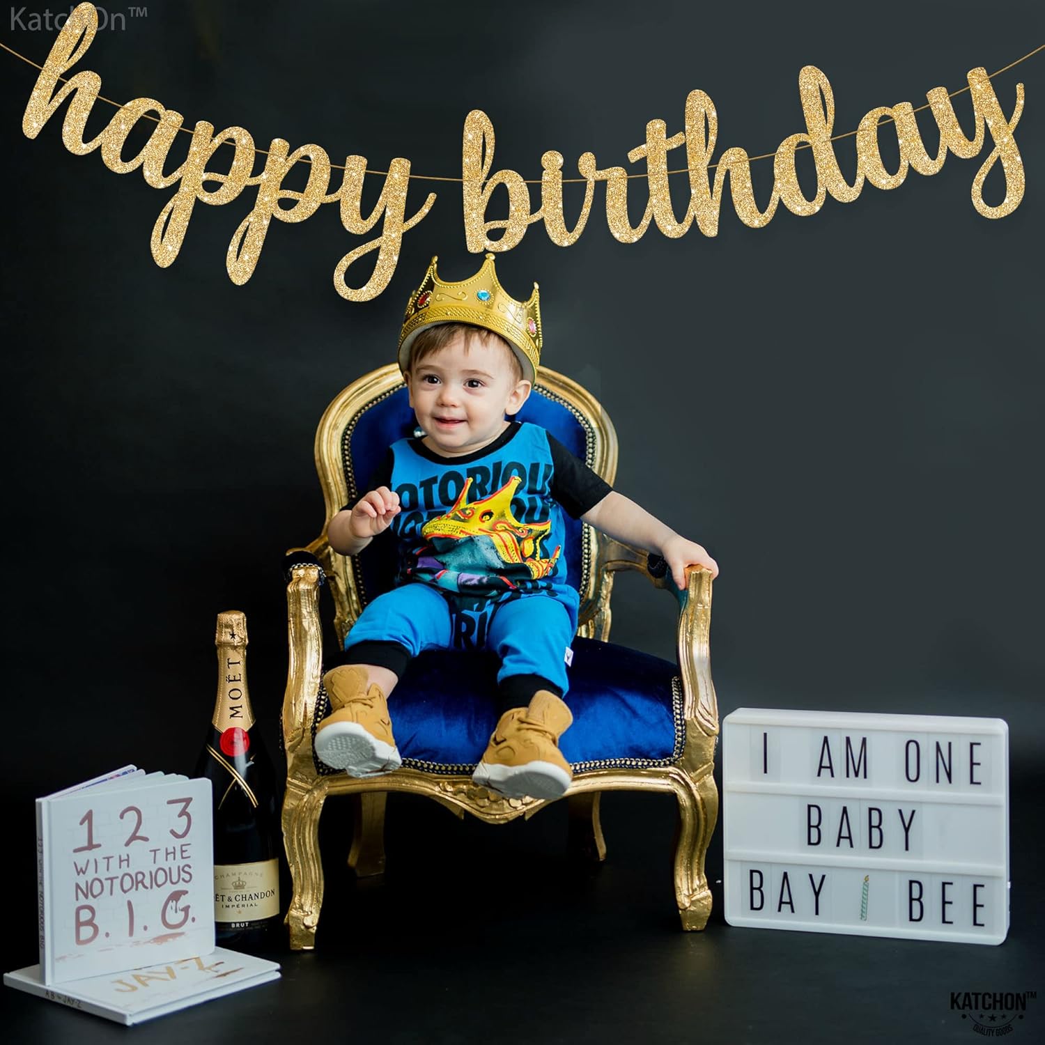 KatchOn Gold Happy Birthday Banner 10 Feet Pre-Strung