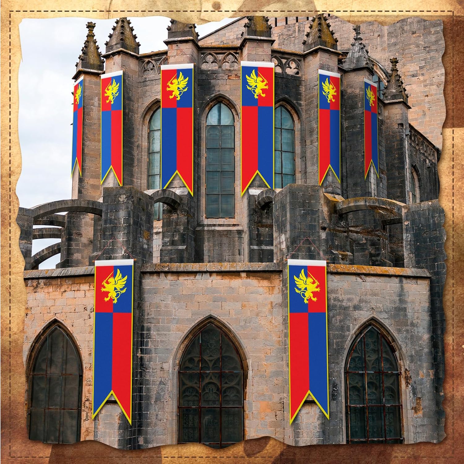 Oudain Medieval Fantasy 4 Ft Pull Down Banner Set