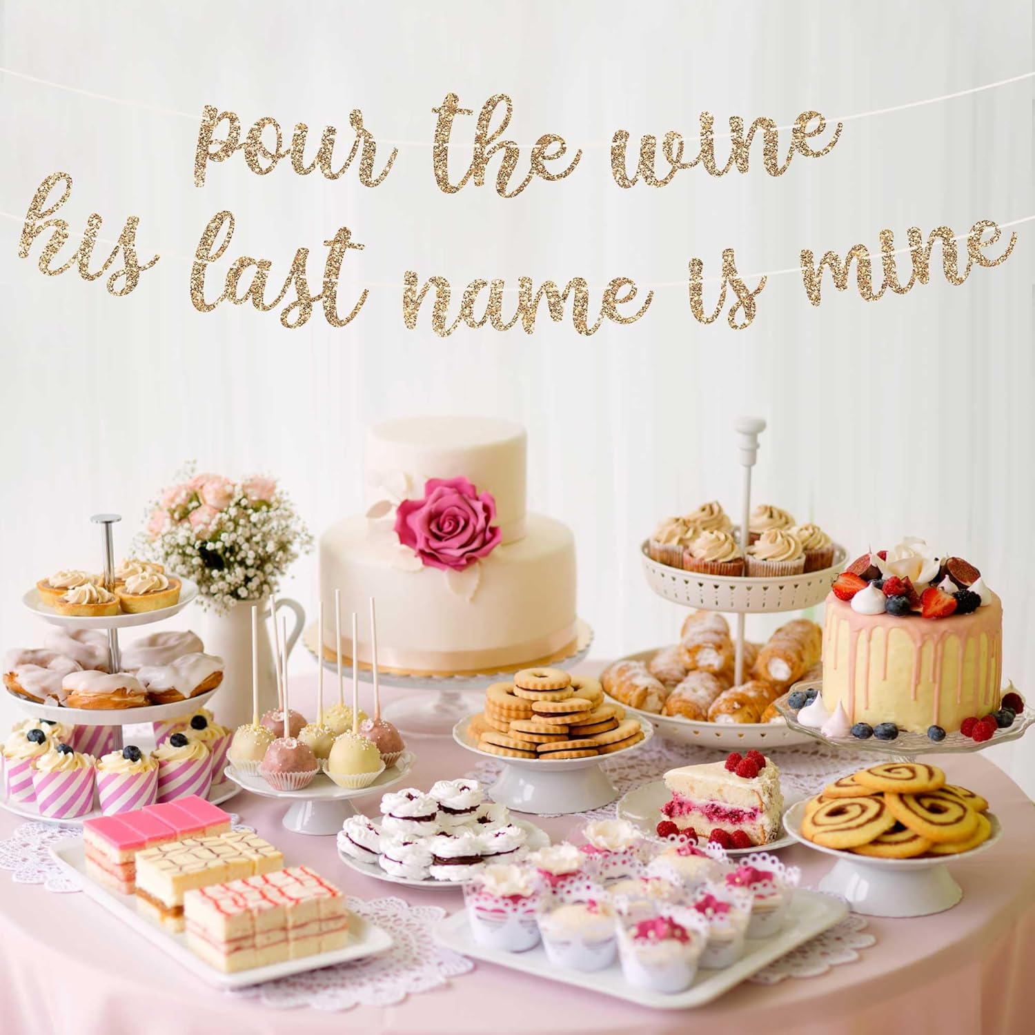 Pre-Strung Gold Glitter Bachelorette Party Banner - No DIY