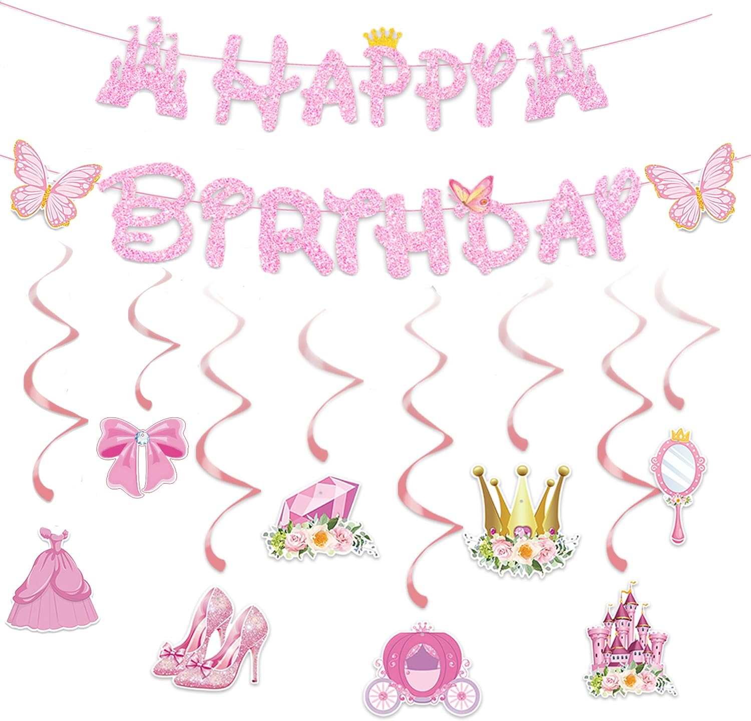 Pink Princess Birthday Banner for Girls Party Decor