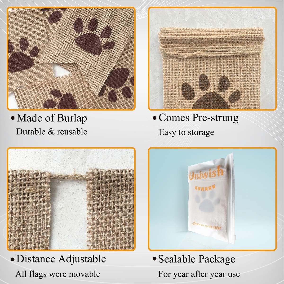 Uniwish Dog Paw Print Banner for Birthday Parties