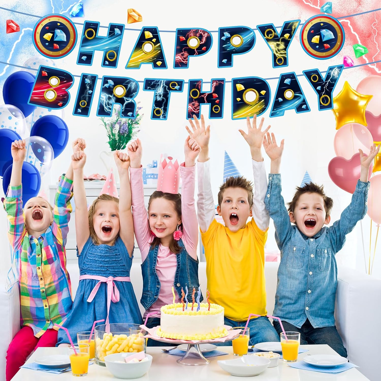Blue Hedgehog Birthday Banner Preloaded and Ready to Hang