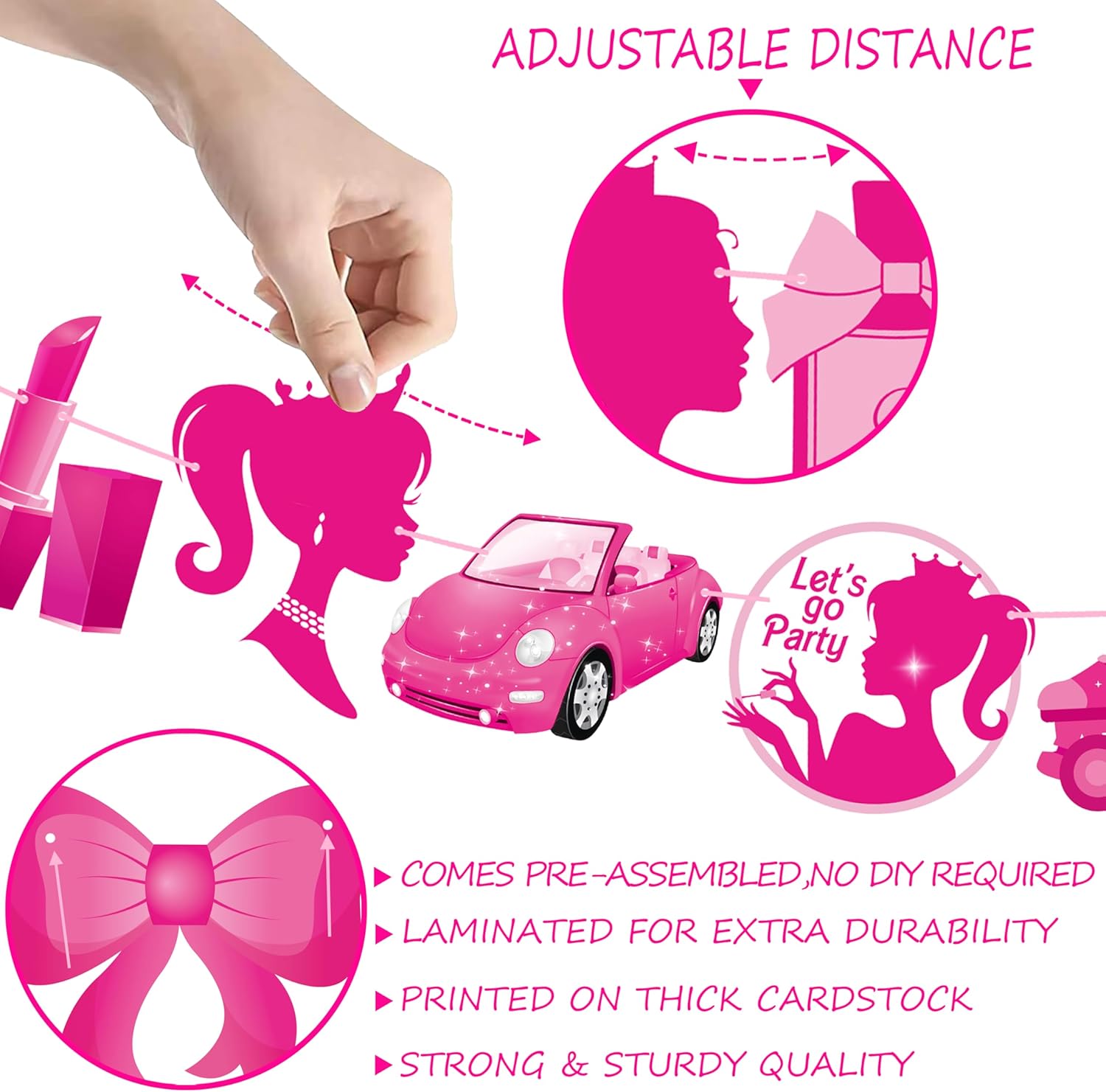 3 Pcs Hot Pink Girl Birthday Banners Decorations
