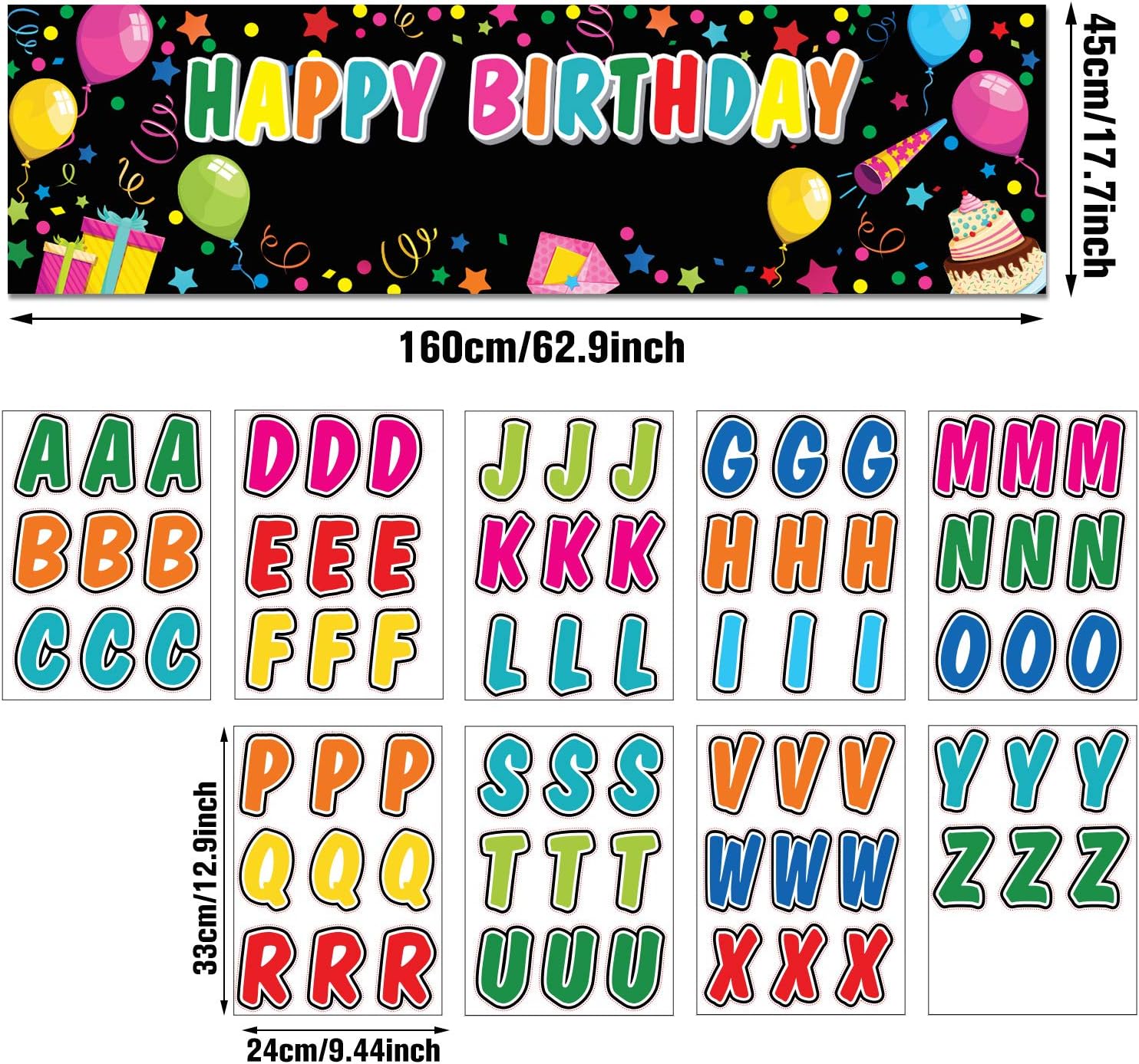 Tatuo Custom Birthday Banner with Name and Alphabet Stickers Black