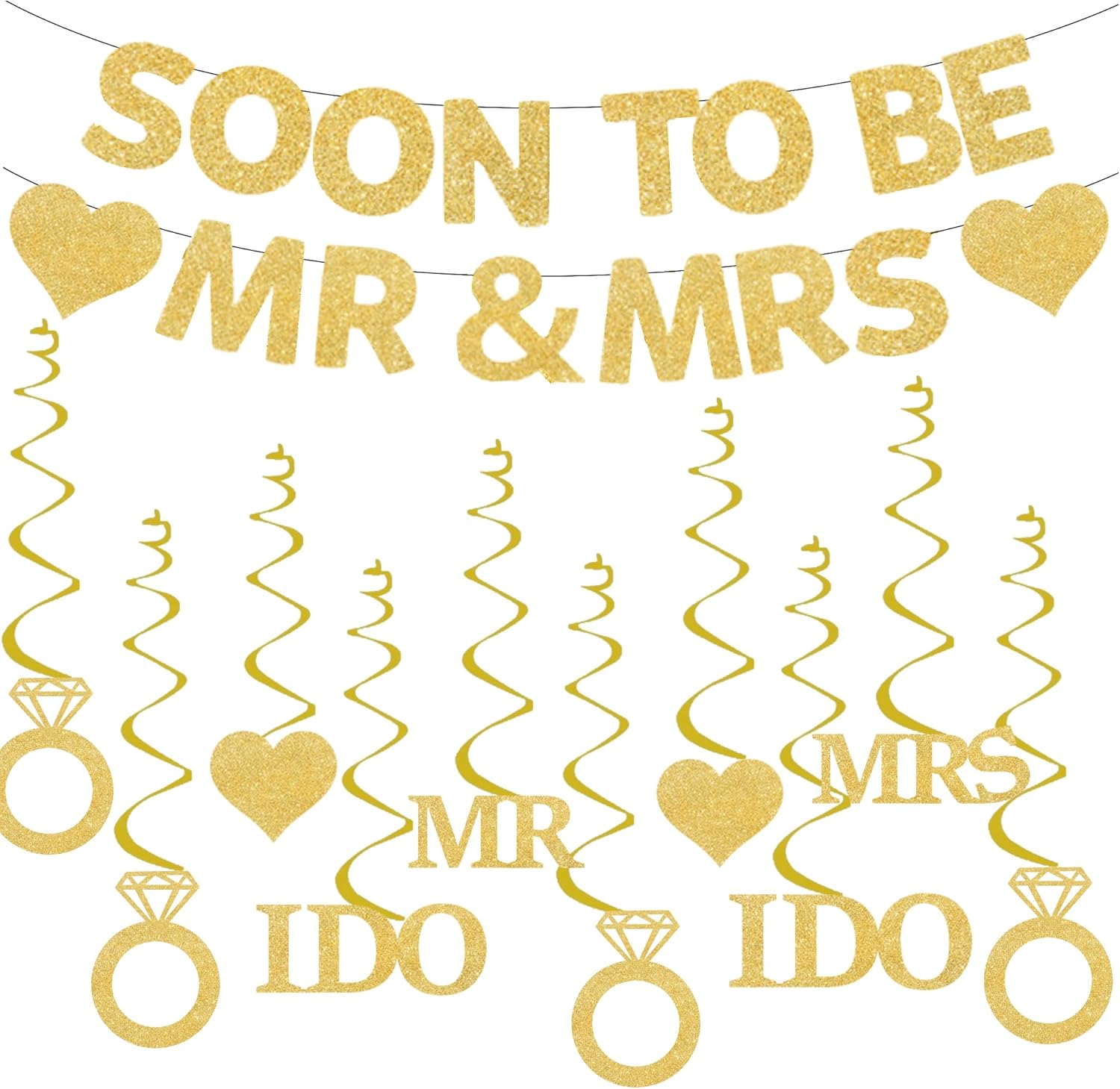Engagement Bridal Shower Banner with Diamond Ring Hanging Swirls