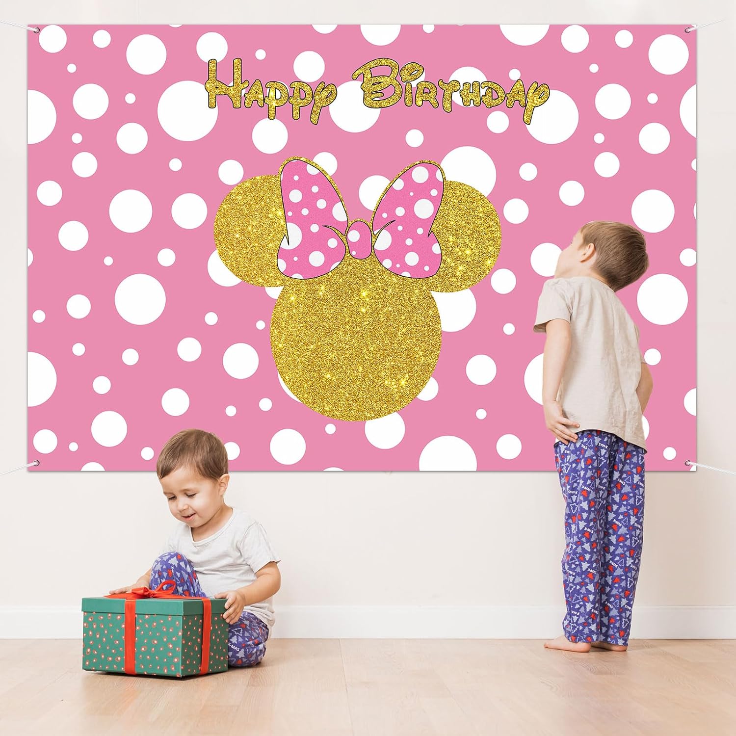 Happy Birthday Mouse Girl Themed Backdrop Pink Cartoon Party Decorations