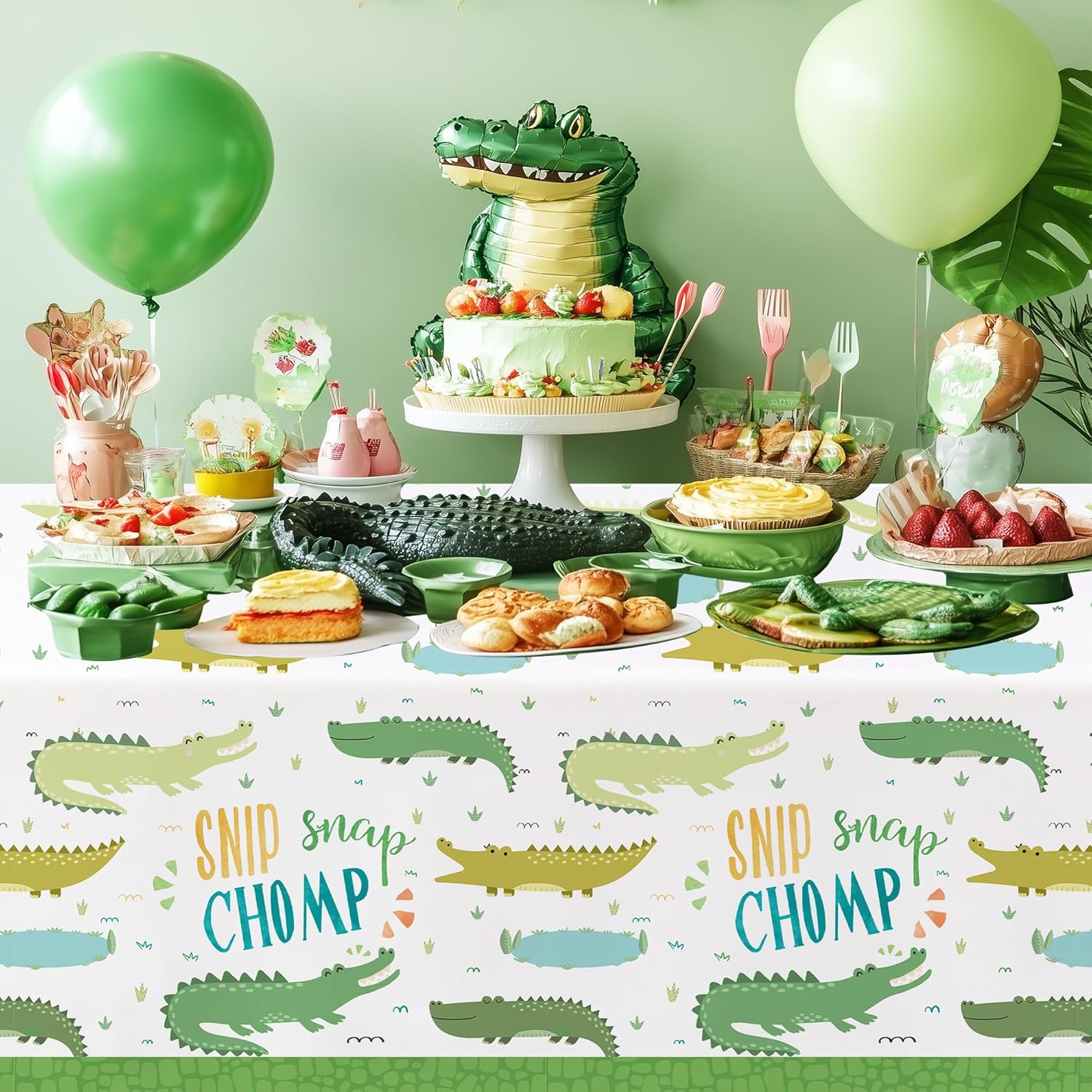 Alligator Birthday Party Tablecloth Set 3pcs