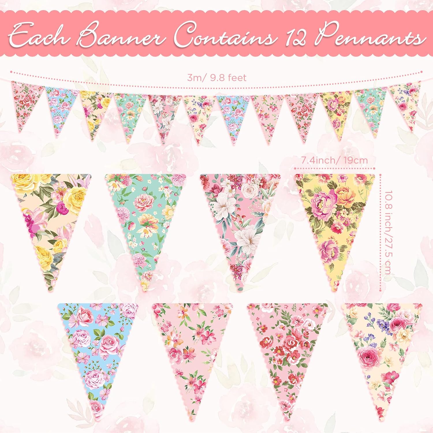 Faccito 5 Pcs Floral Tea Party Bunting Decor