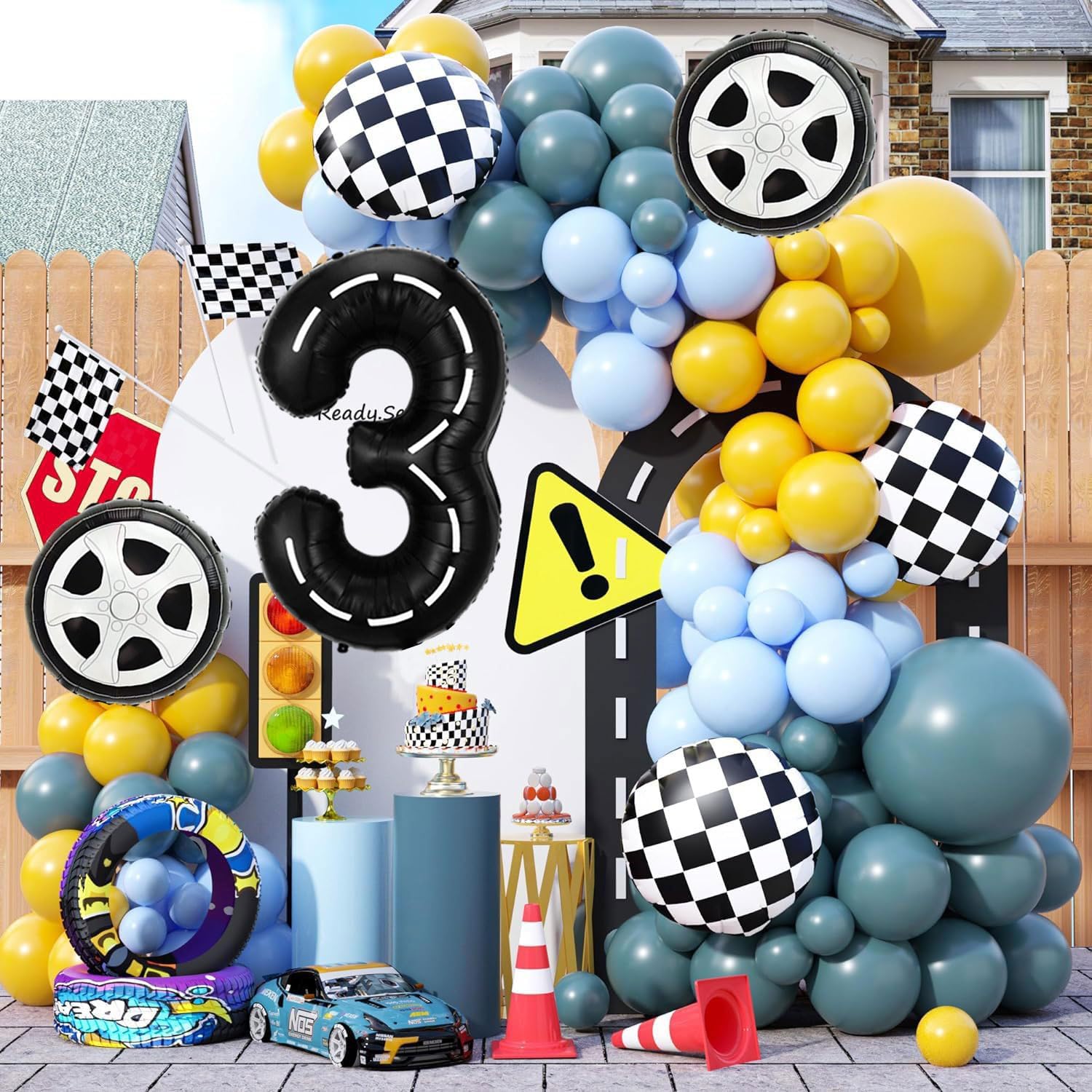 Eostankr Race Car 3rd Birthday Balloons Decorations 7 Pcs
