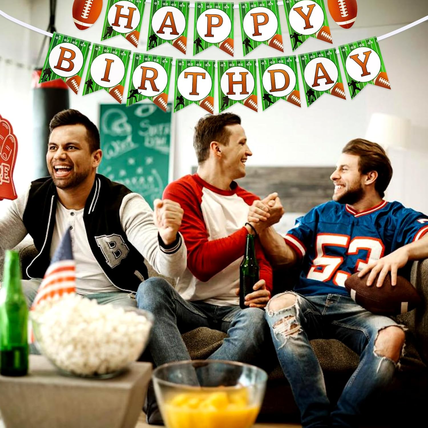 Football Birthday Banner Set with Flags and Ropes