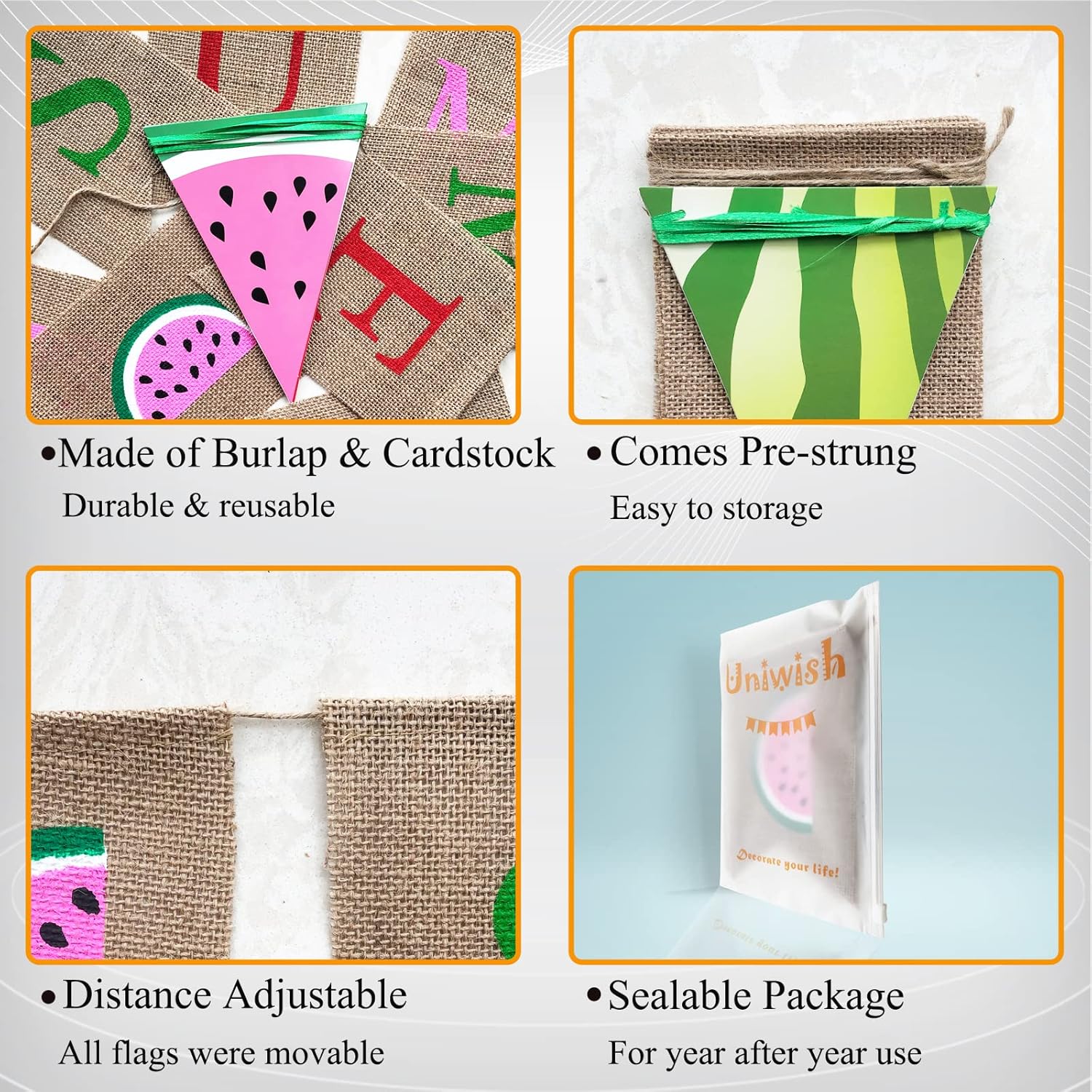 Uniwish Summer Watermelon Banner Garland Decor Set