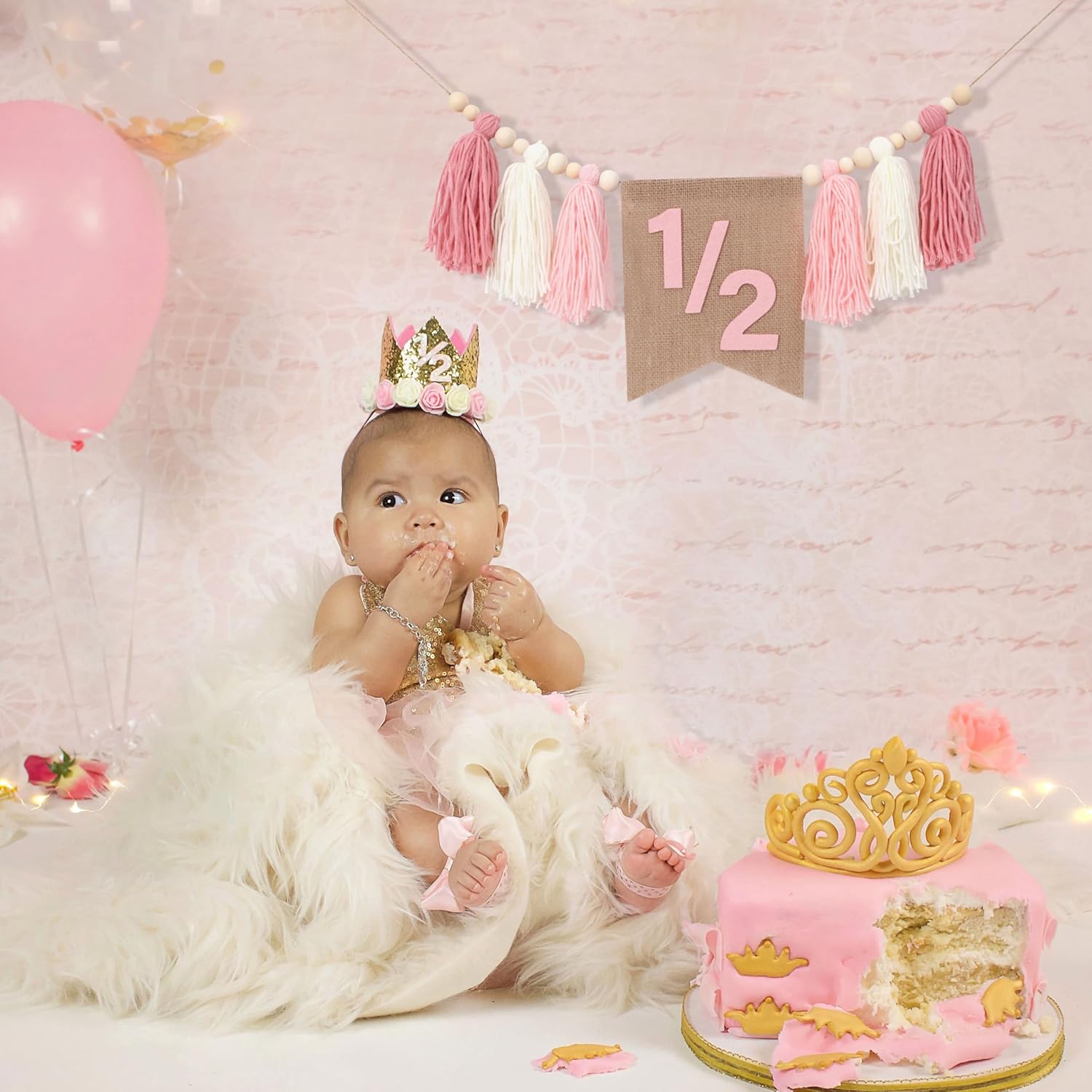 Wawuo Pink 12 Birthday High Chair Banner