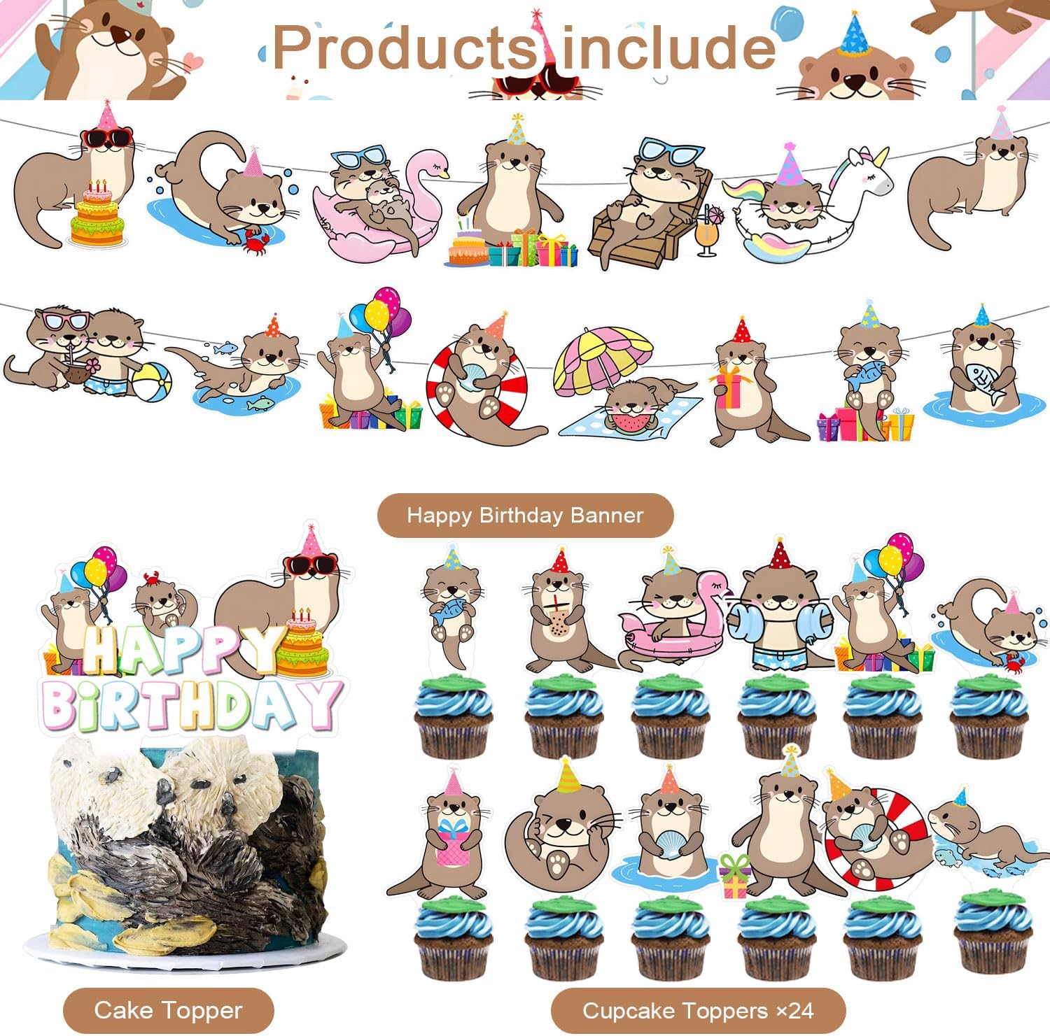 59 Pcs Otter Birthday Party Decor Set