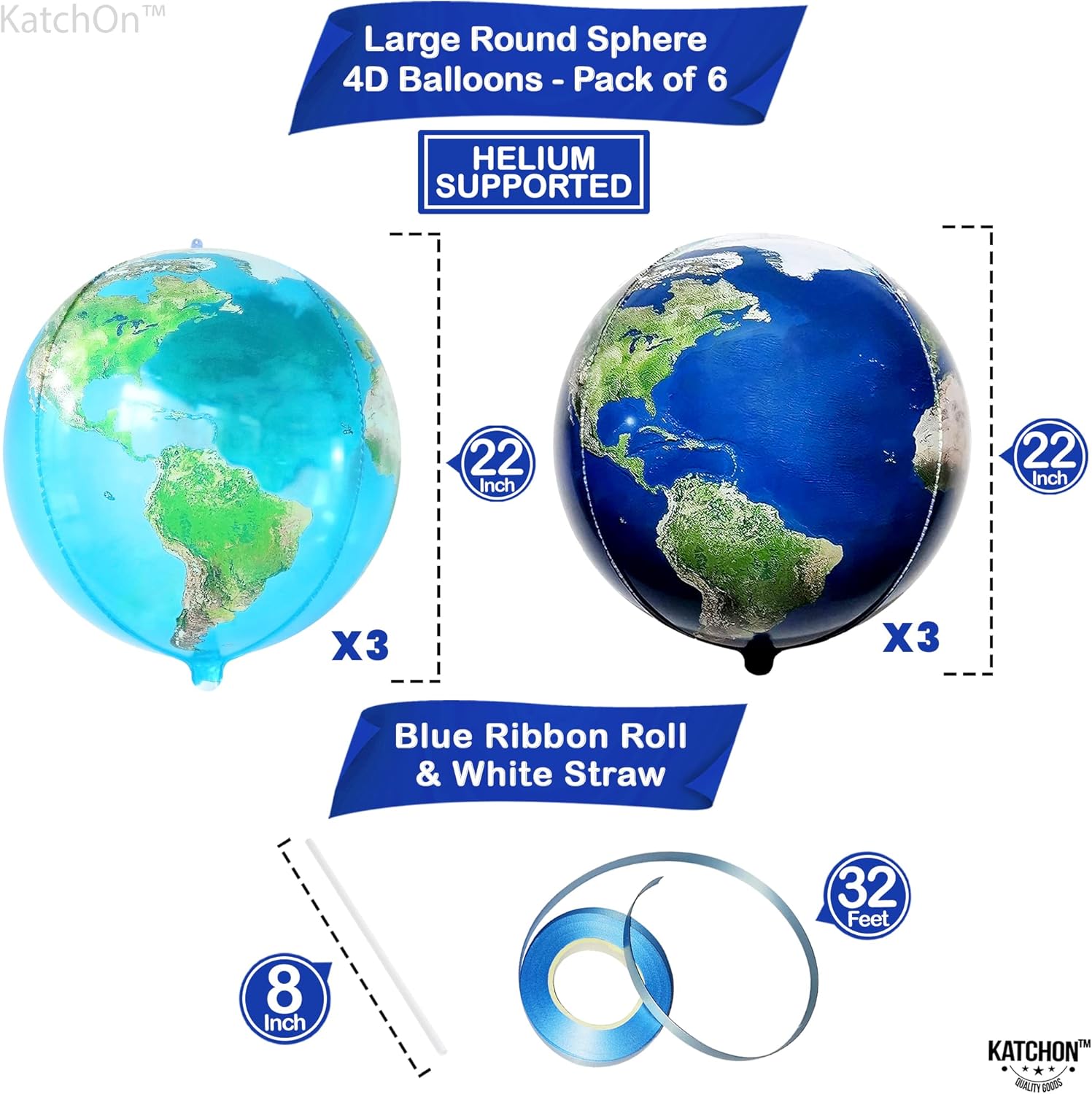 KatchOn 22 Inch Globe Balloons Pack of 6