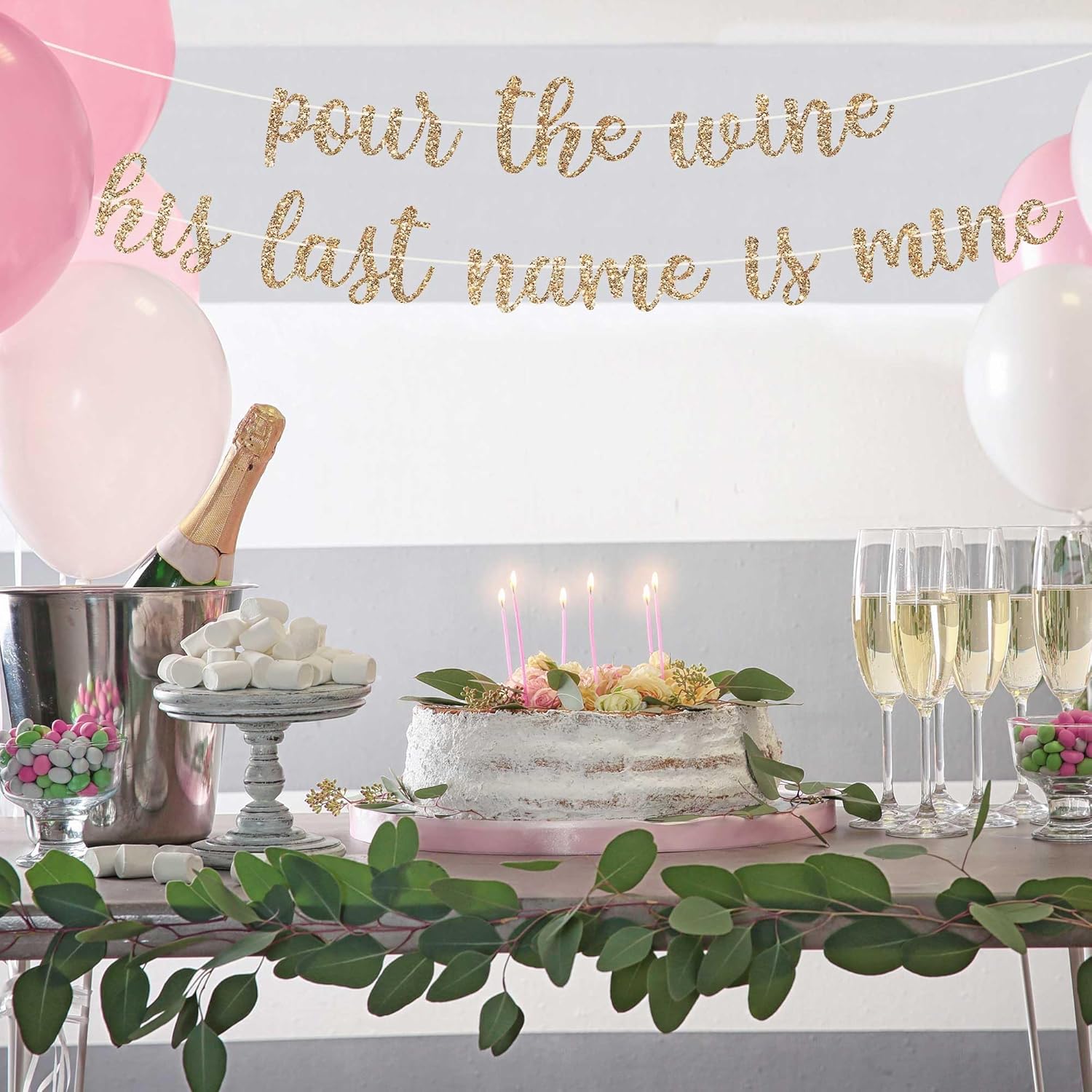 Pre-Strung Gold Glitter Bachelorette Party Banner - No DIY