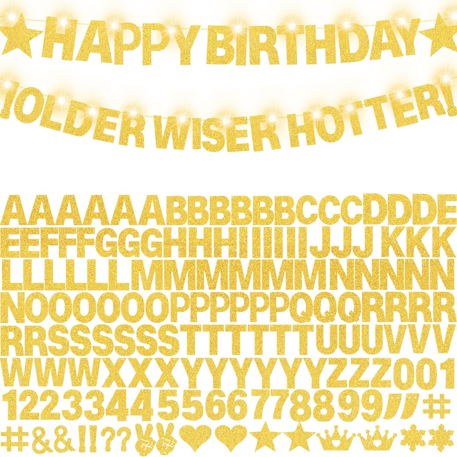 Glitter Gold Birthday Banner Kit DIY Decor 167 Pieces