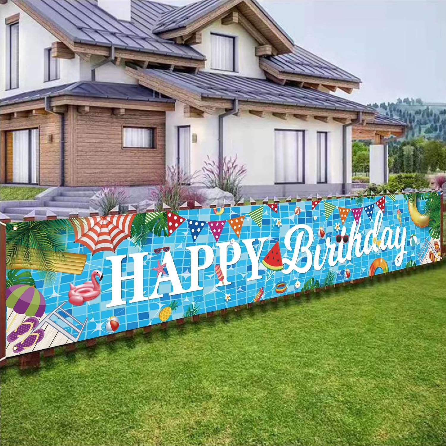 Aushenke Pool Birthday Banner 118 x 20 Inch