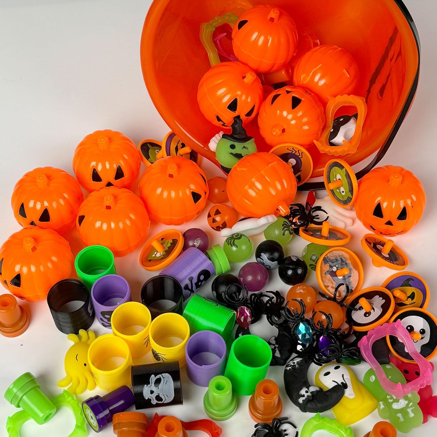 Novelinks Halloween Party Favors 96PCS Plastic Pumpkin Bucket Toys Set