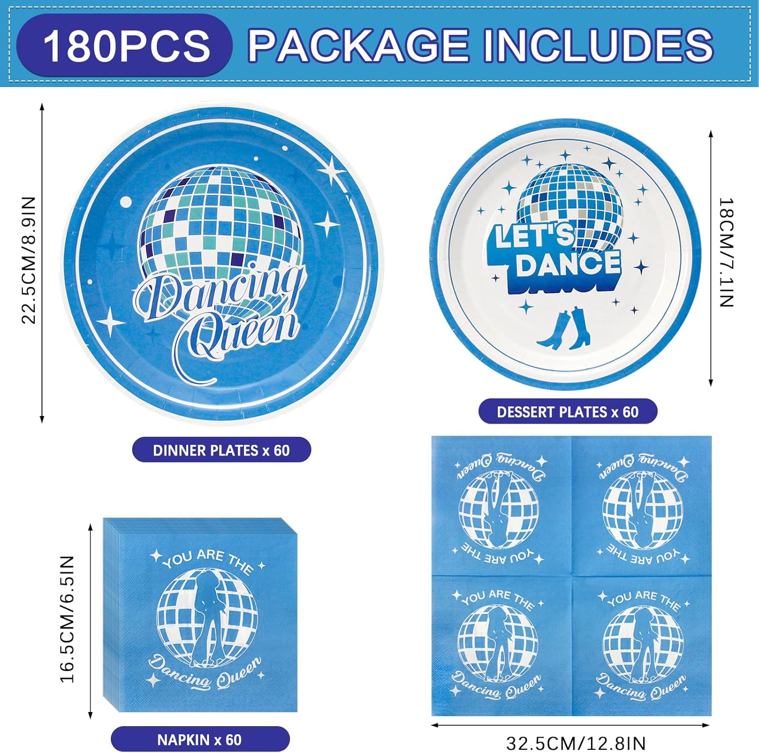 180PCS Dancing Queen Party Plates Napkins Set