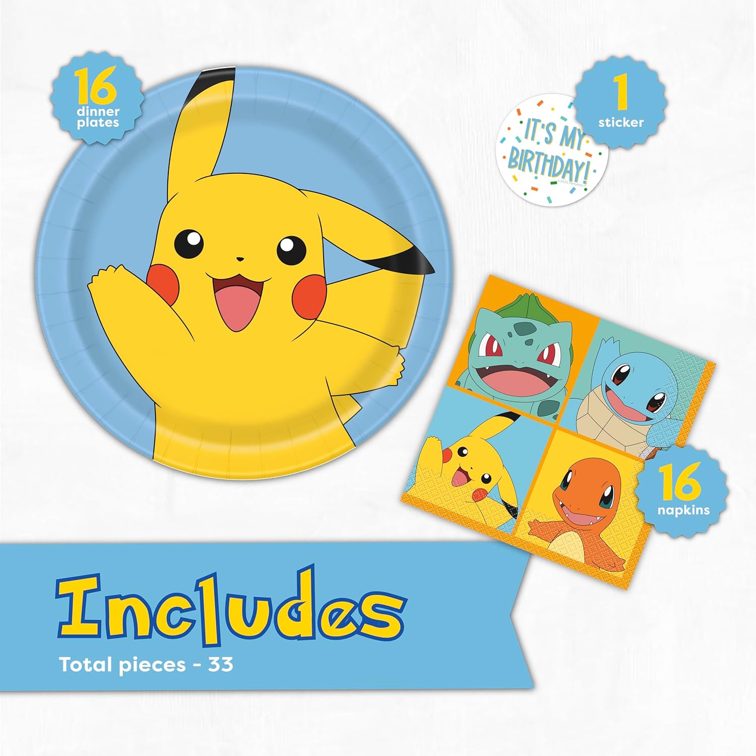 Pokemon Party Plates and Napkins for 16