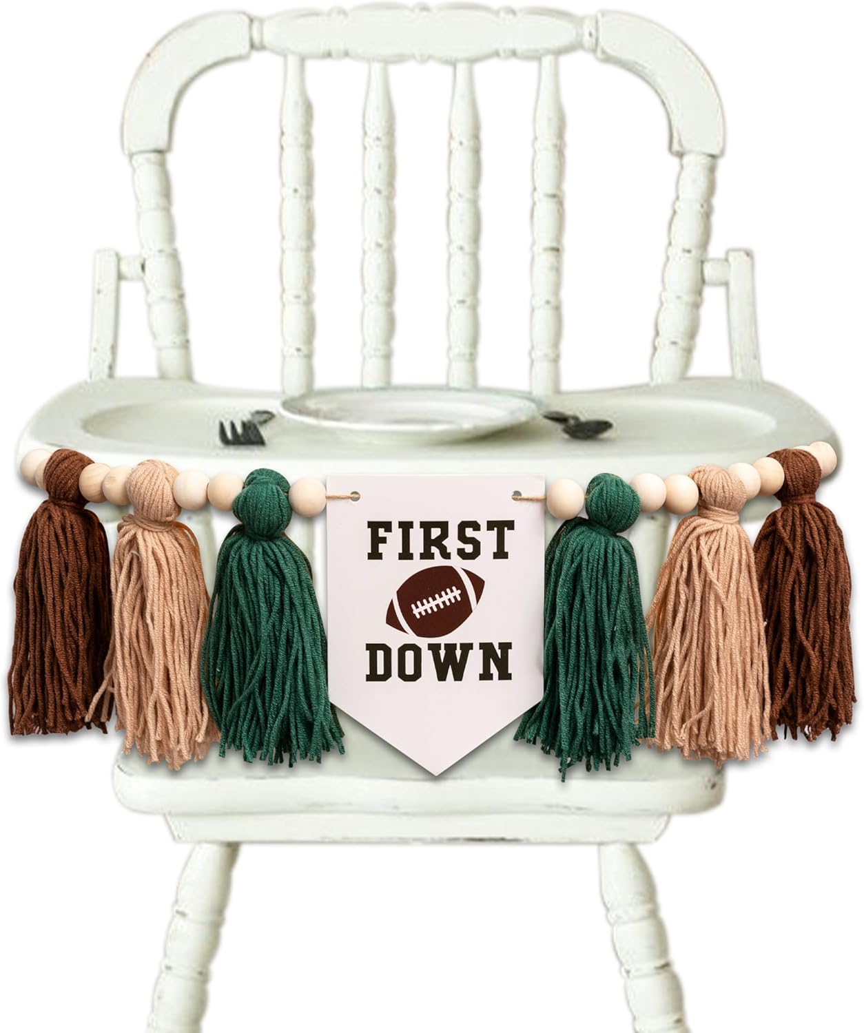 Football Highchair Birthday Banner with Tassels - Green