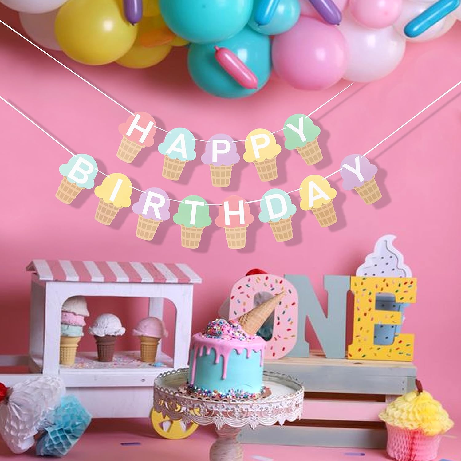 Ice Cream Birthday Banner for Kids Party Decoration