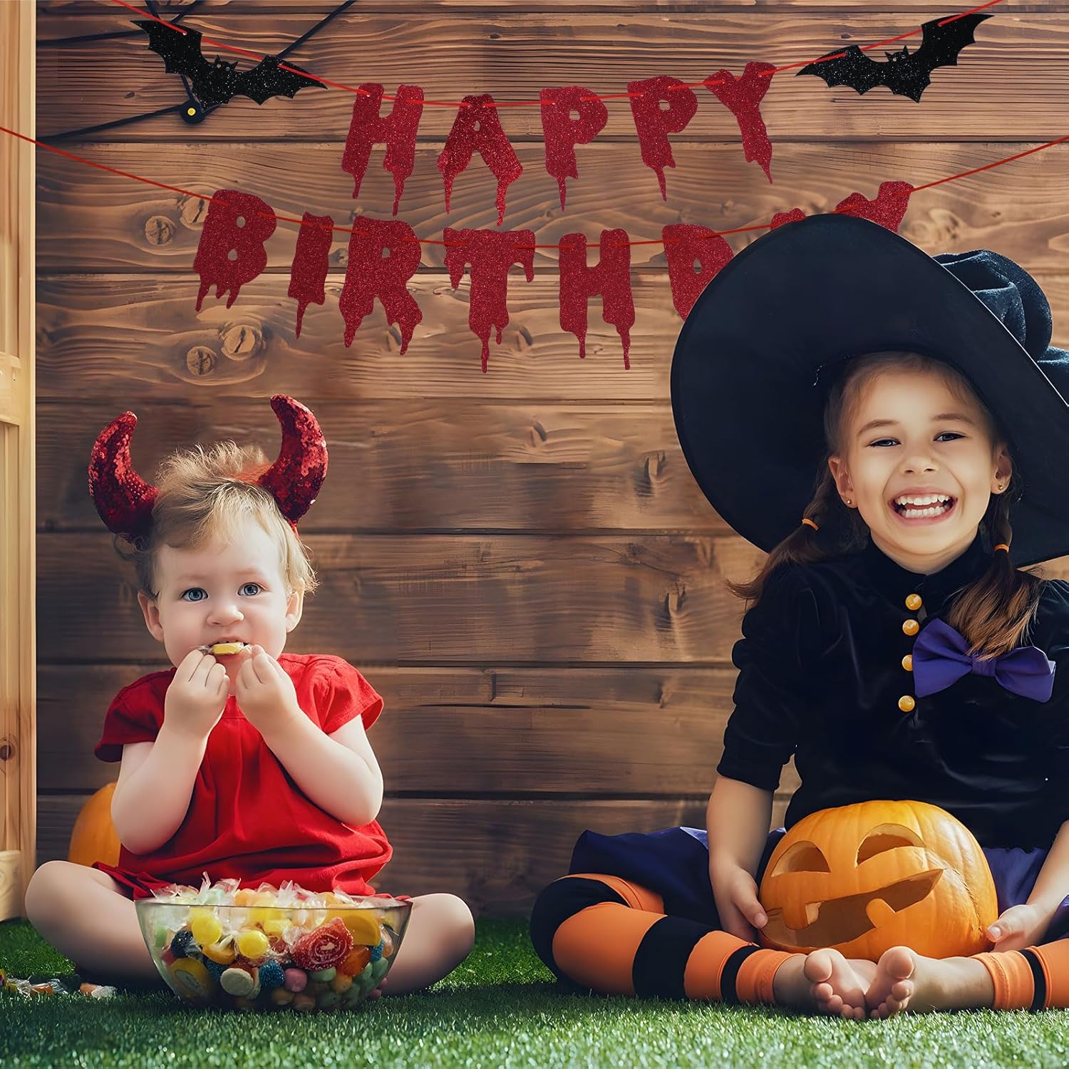 Red Glittery Halloween Birthday Banner