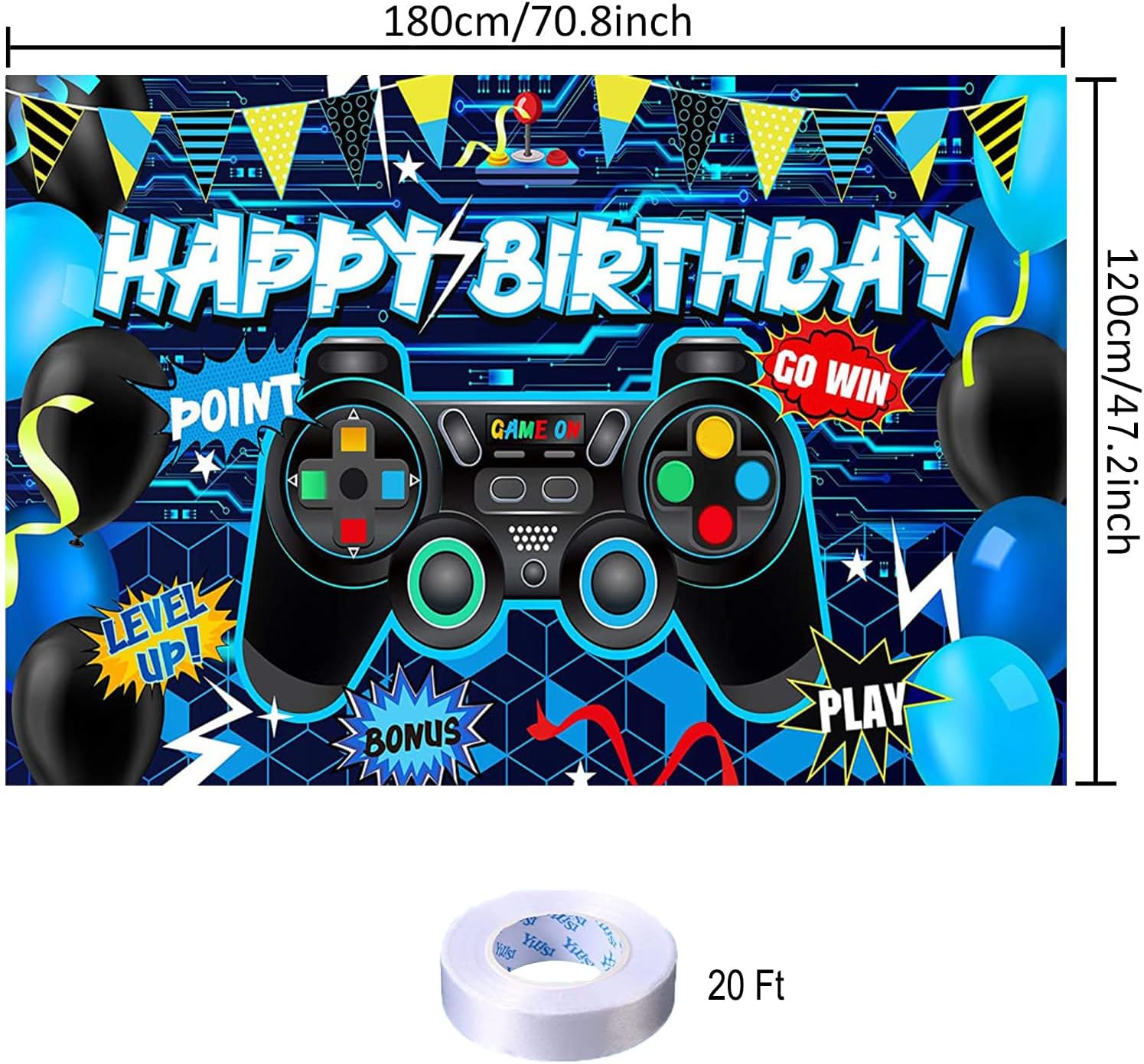 Gaming Birthday Backdrop Banner 708 x 472 Inches