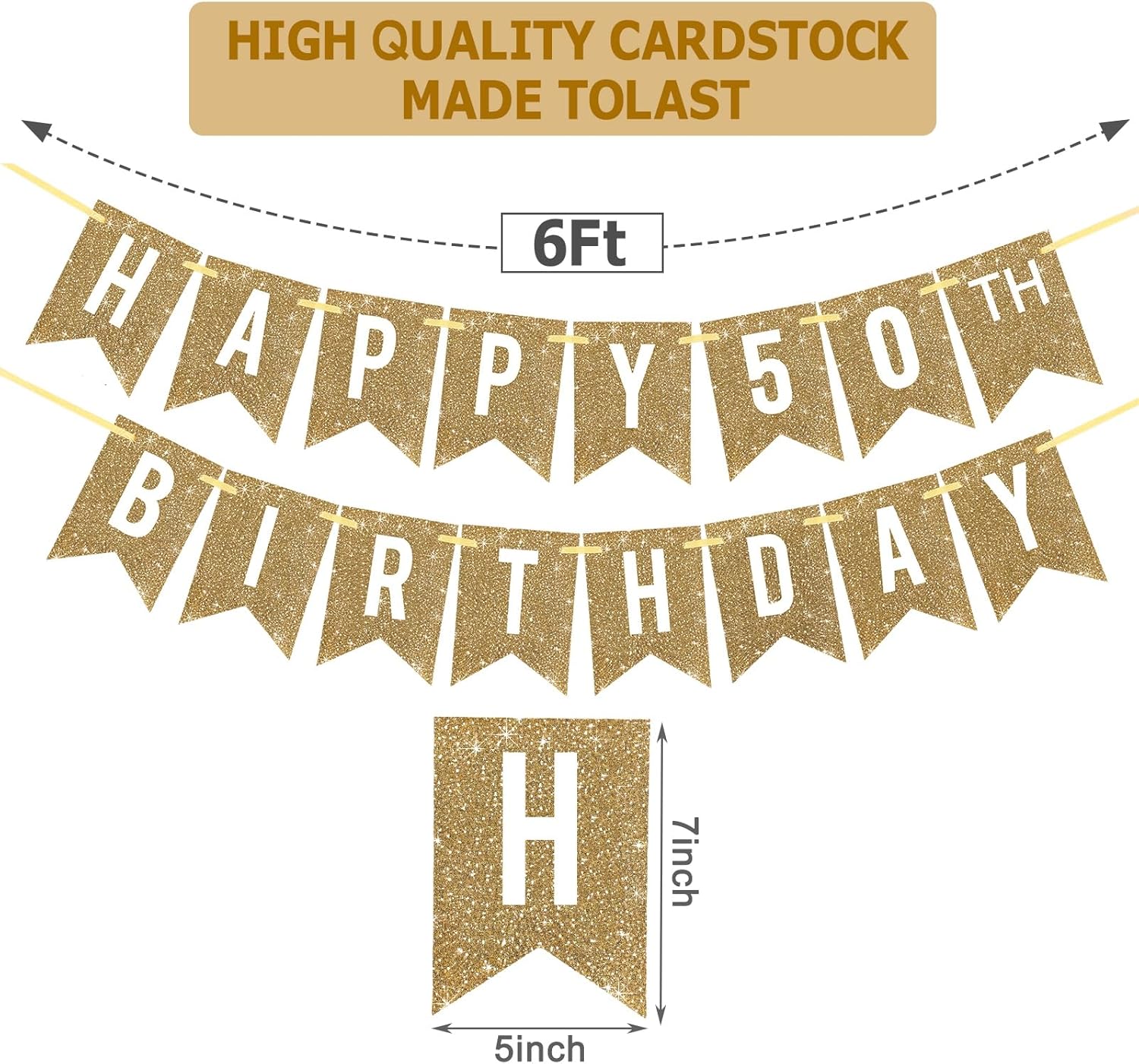 Gold Glitter Happy 50th Birthday Banner 12ft