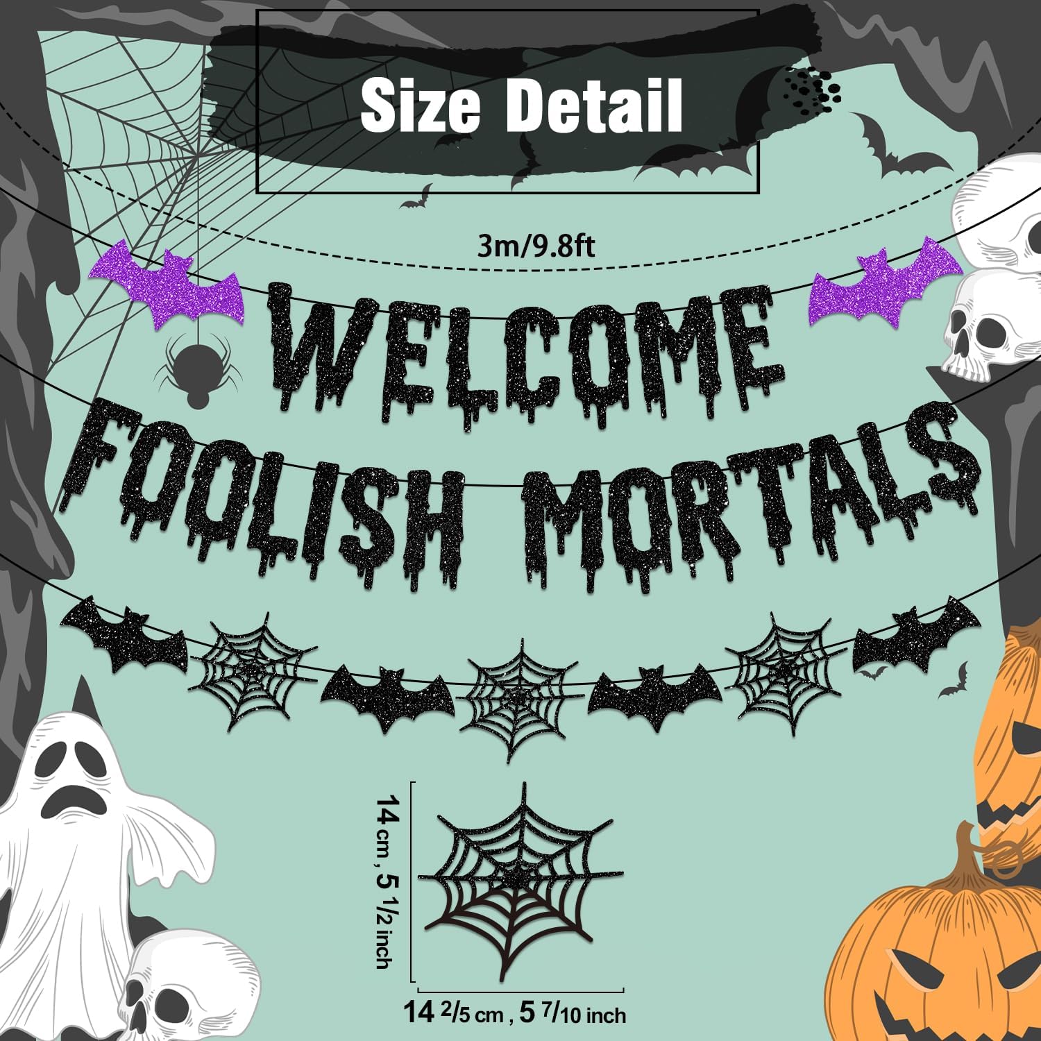 Biswiter Halloween Banner Decorations with Bat and Spider