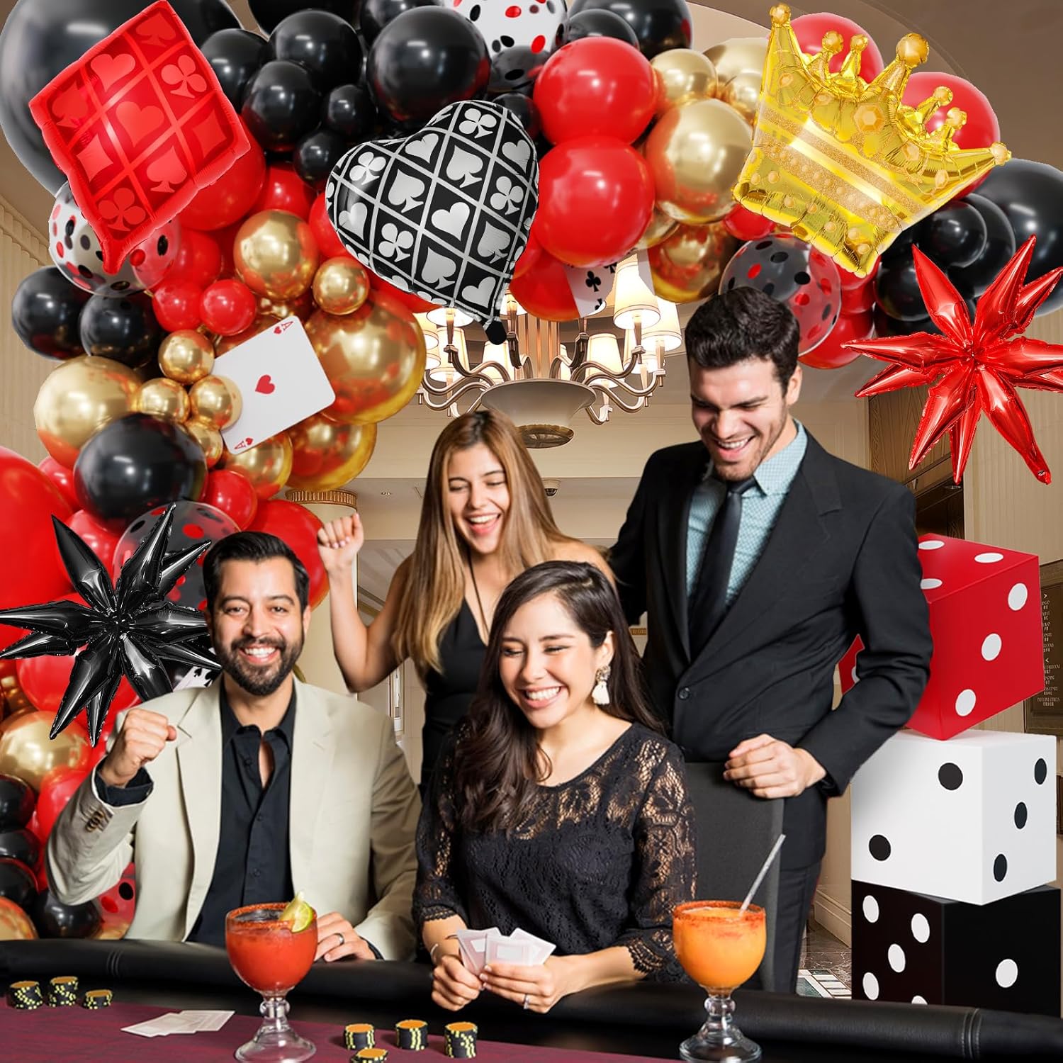 144PCS Casino Dice Favor Boxes Balloon Kit Party Decorations