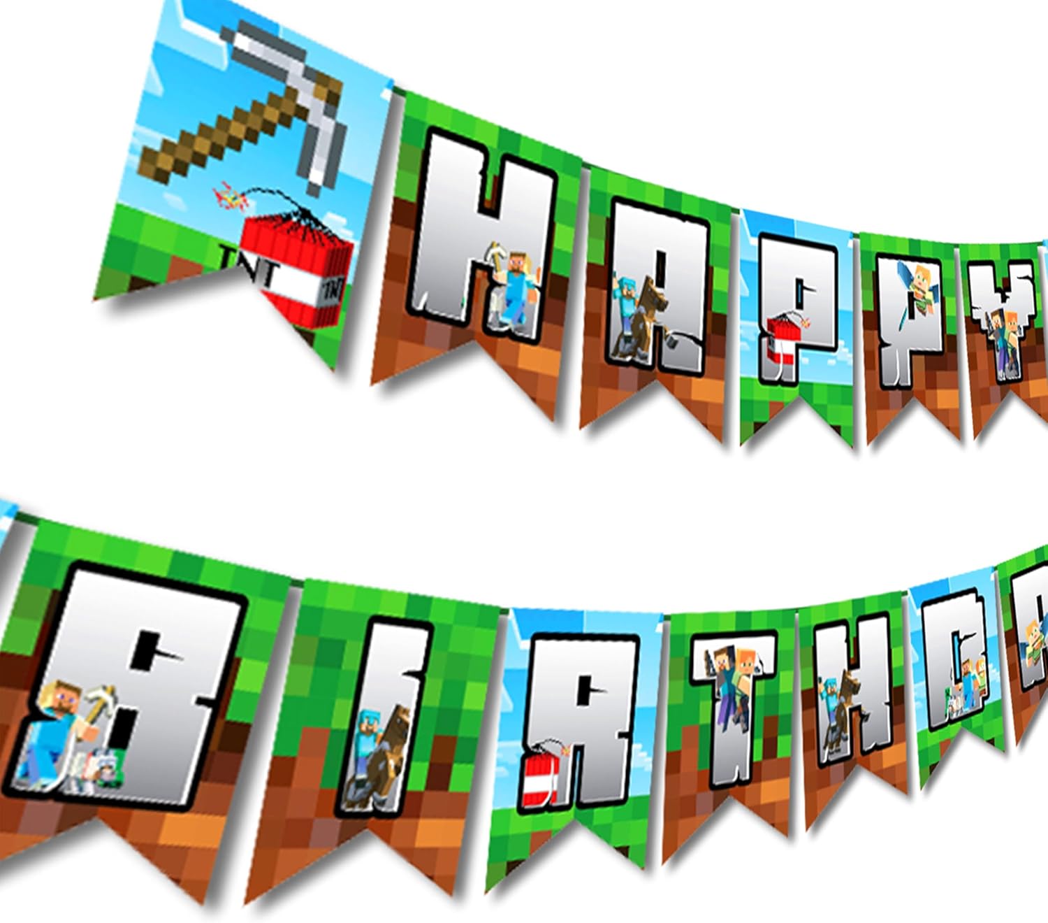 IndoTribe 10 Ft Pre-Strung Pixel Birthday Banner for Gamers
