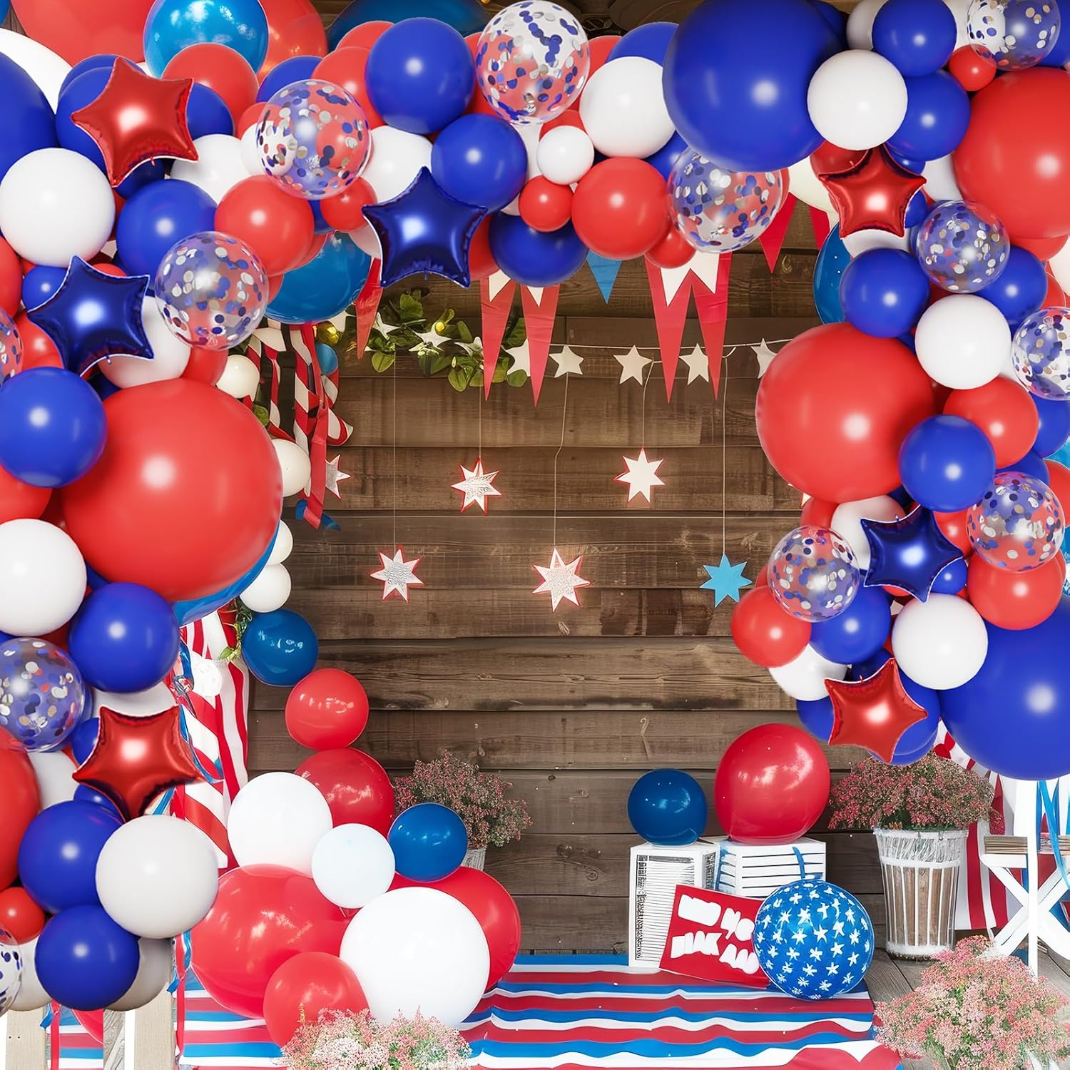 RUBFAC 160pcs Red White Blue Balloons Garland Arch Kit