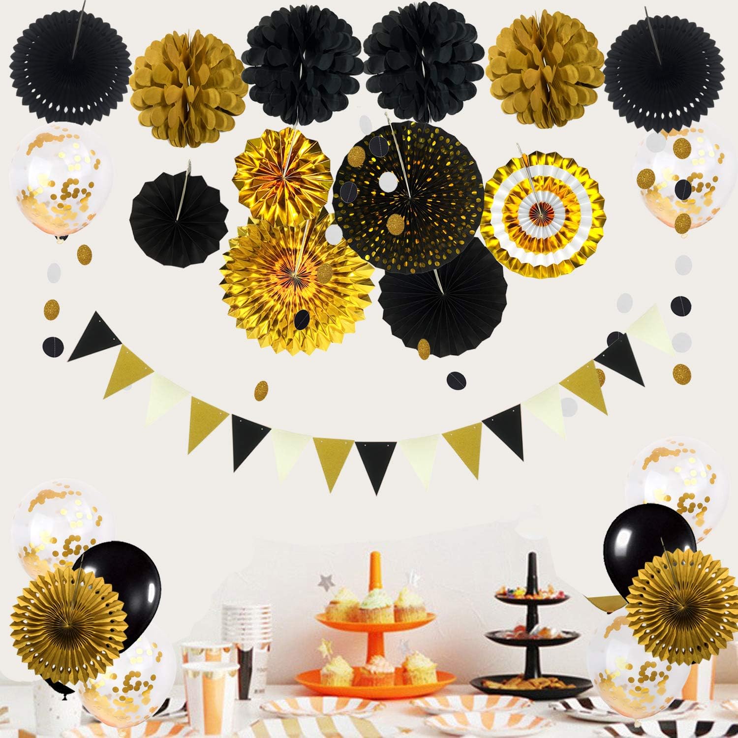 ZERODECO Black and Gold Party Decor Kit