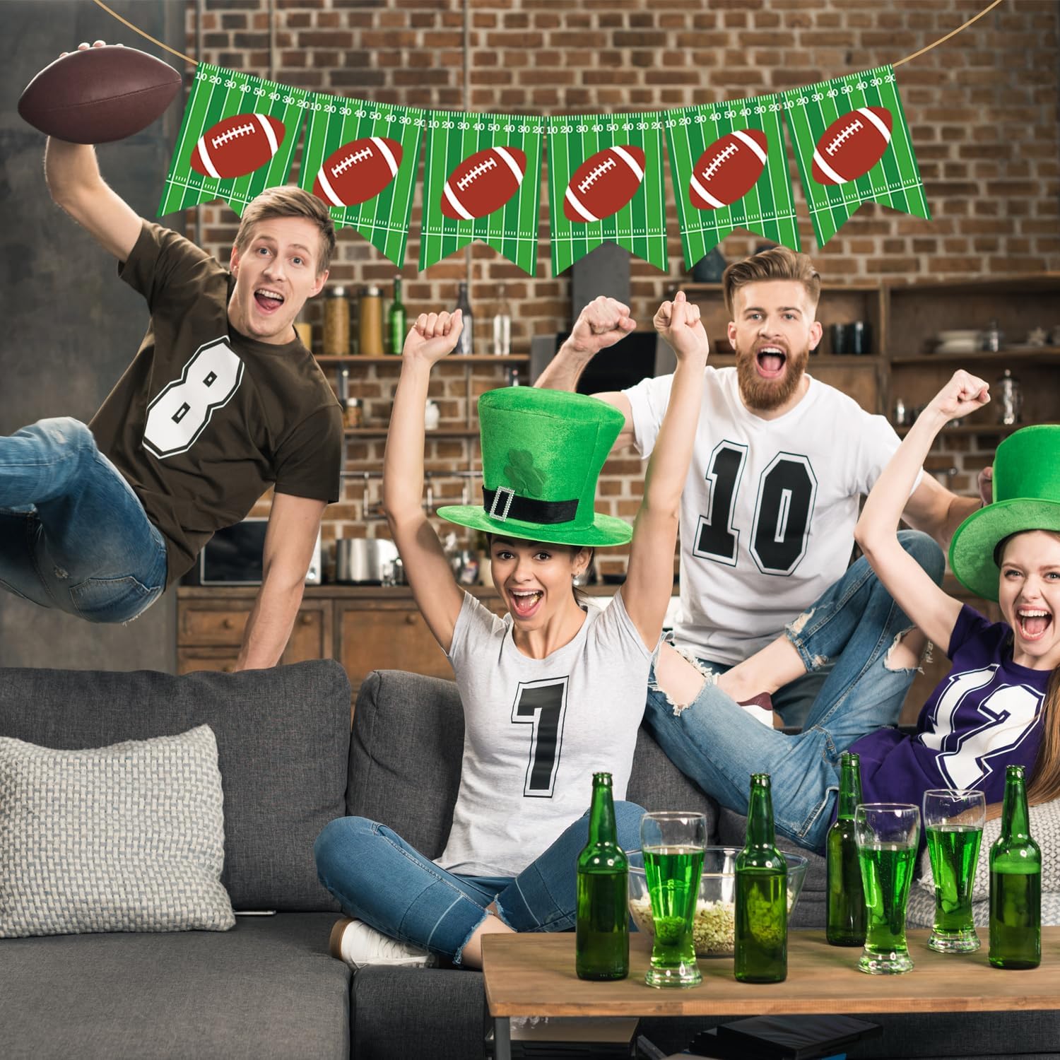 Doumeny 2Pcs Green Football Banner Garland Decor