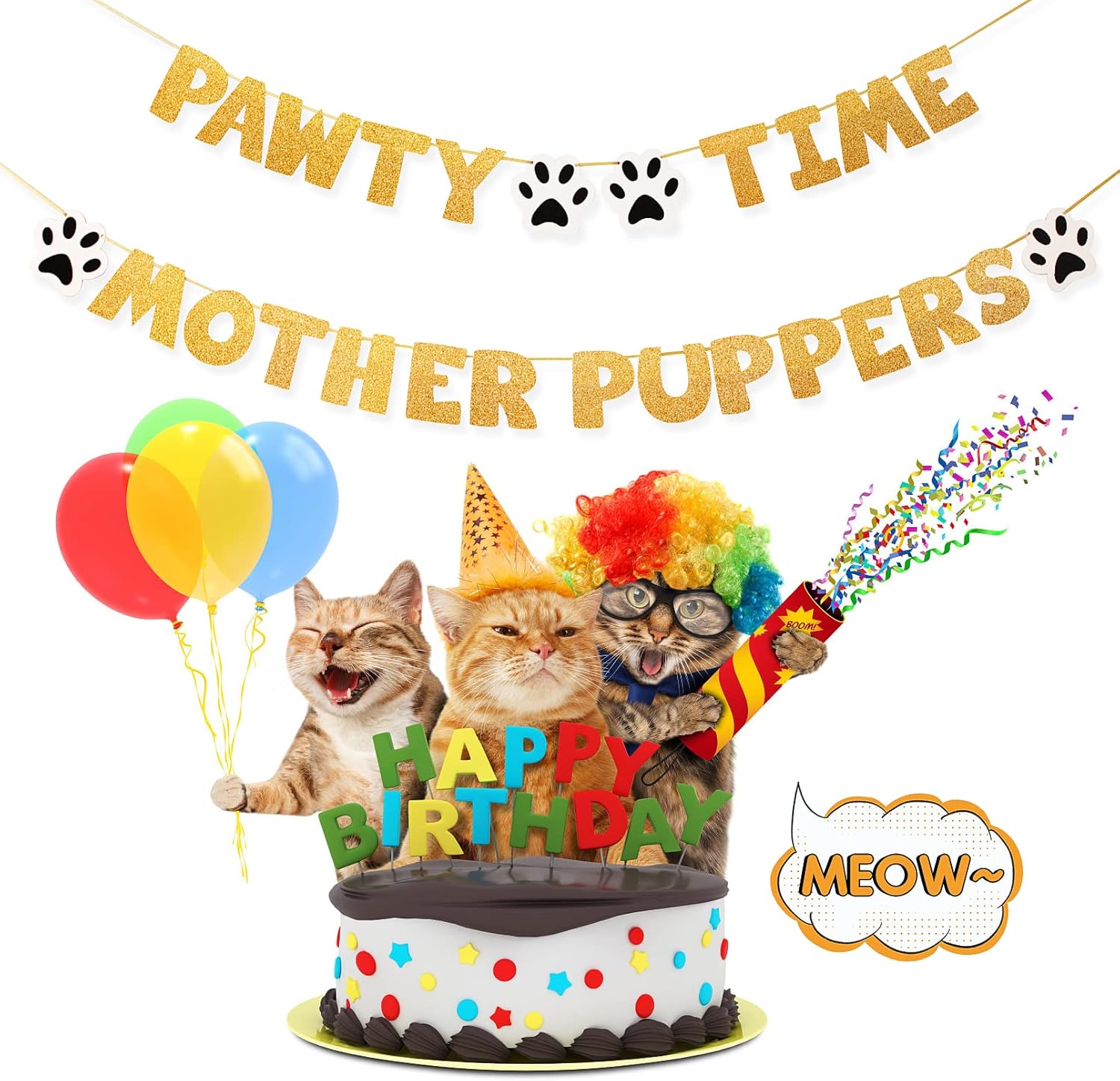 Pre-Strung Dog Birthday Banner with Gold Glitter